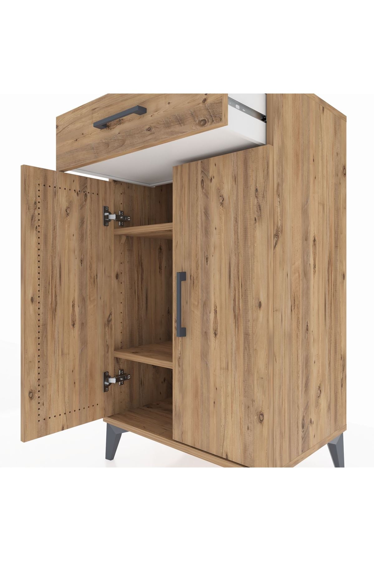 Hyperion Komodin 2 Raflı Tek Çekmeceli 2 Kapaklı 60x44x106 Çam-Çam