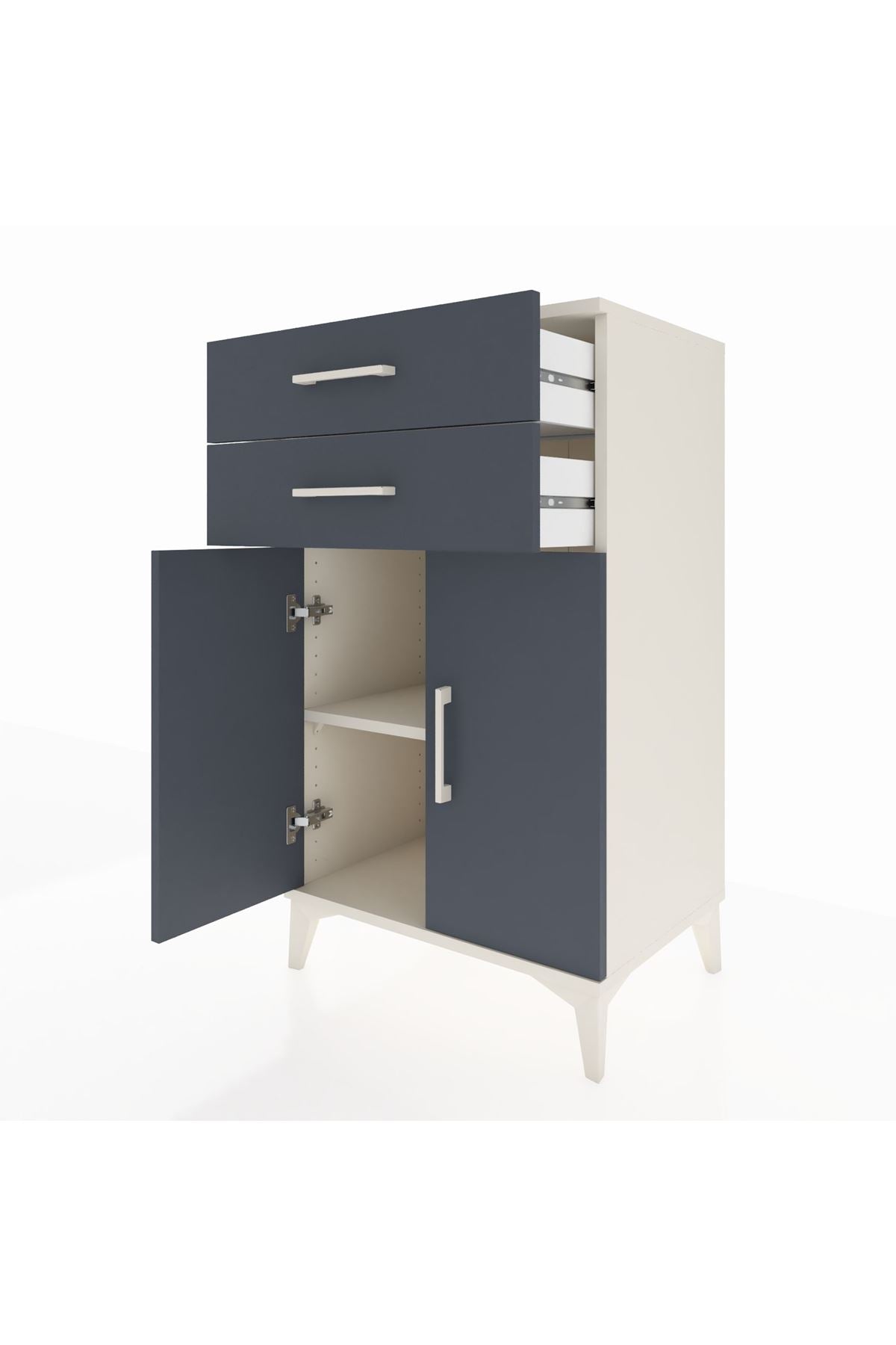 Hyperion Komodin Tek Raflı 2 Çekmeceli 2 Kapaklı 60x44x106 Aytaşı-Antrasit