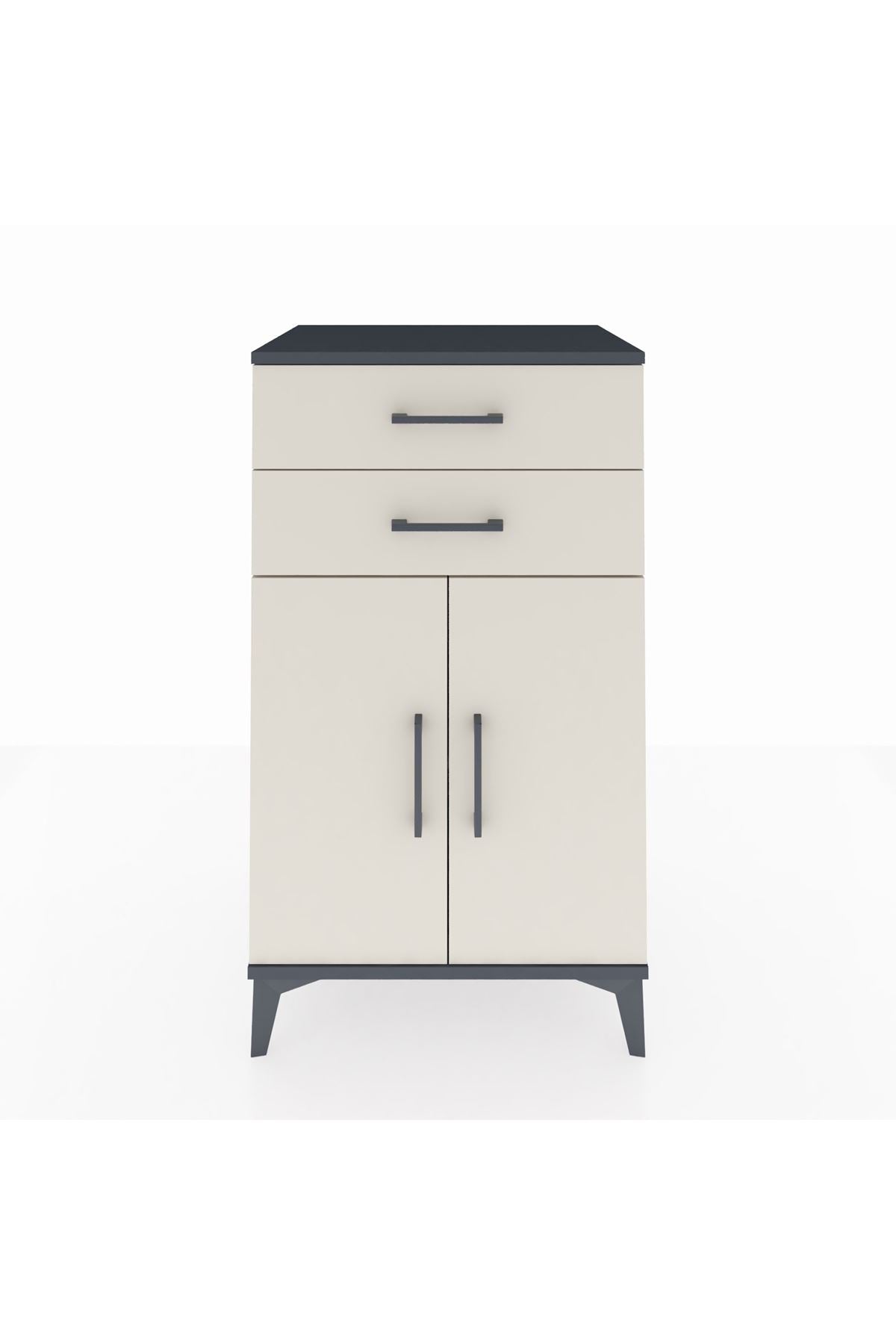 Hyperion Komodin Tek Raflı 2 Çekmeceli 2 Kapaklı 60x44x106 Antrasit-Aytaşı