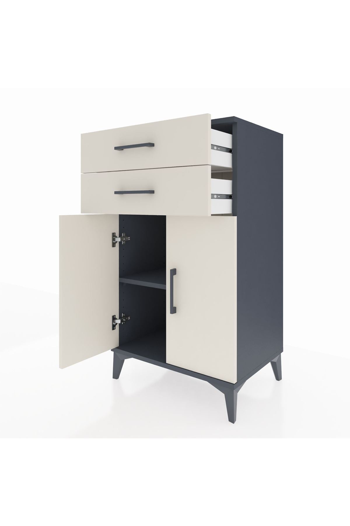 Hyperion Komodin Tek Raflı 2 Çekmeceli 2 Kapaklı 60x44x106 Antrasit-Aytaşı