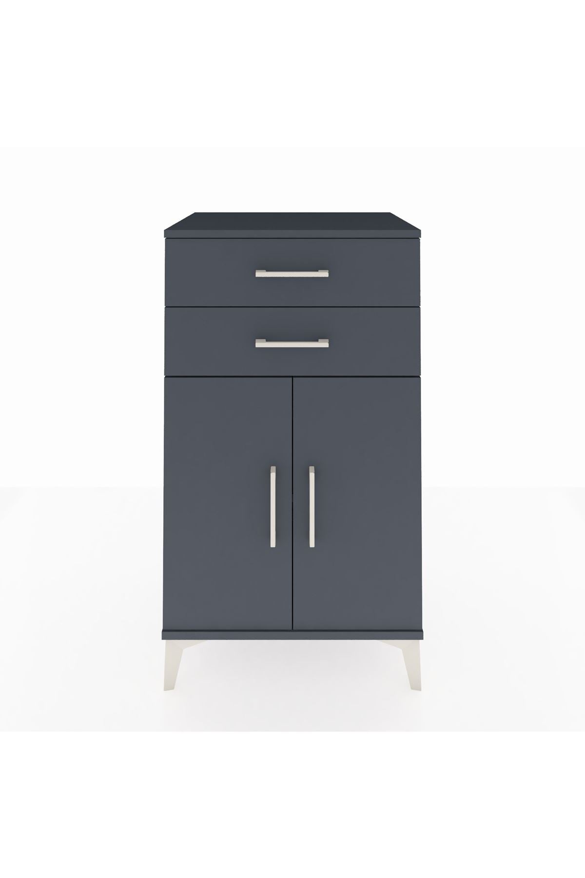 Hyperion Komodin Tek Raflı 2 Çekmeceli 2 Kapaklı 60x44x106 Antrasit-Antrasit