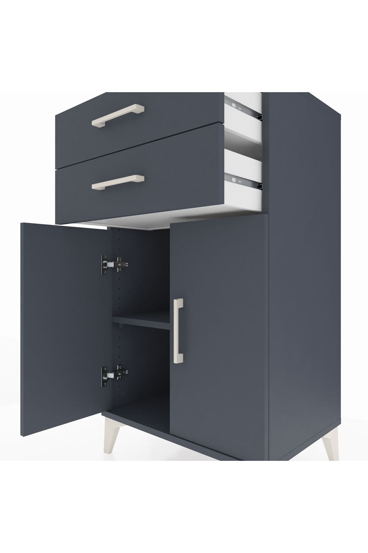 Hyperion Komodin Tek Raflı 2 Çekmeceli 2 Kapaklı 60x44x106 Antrasit-Antrasit