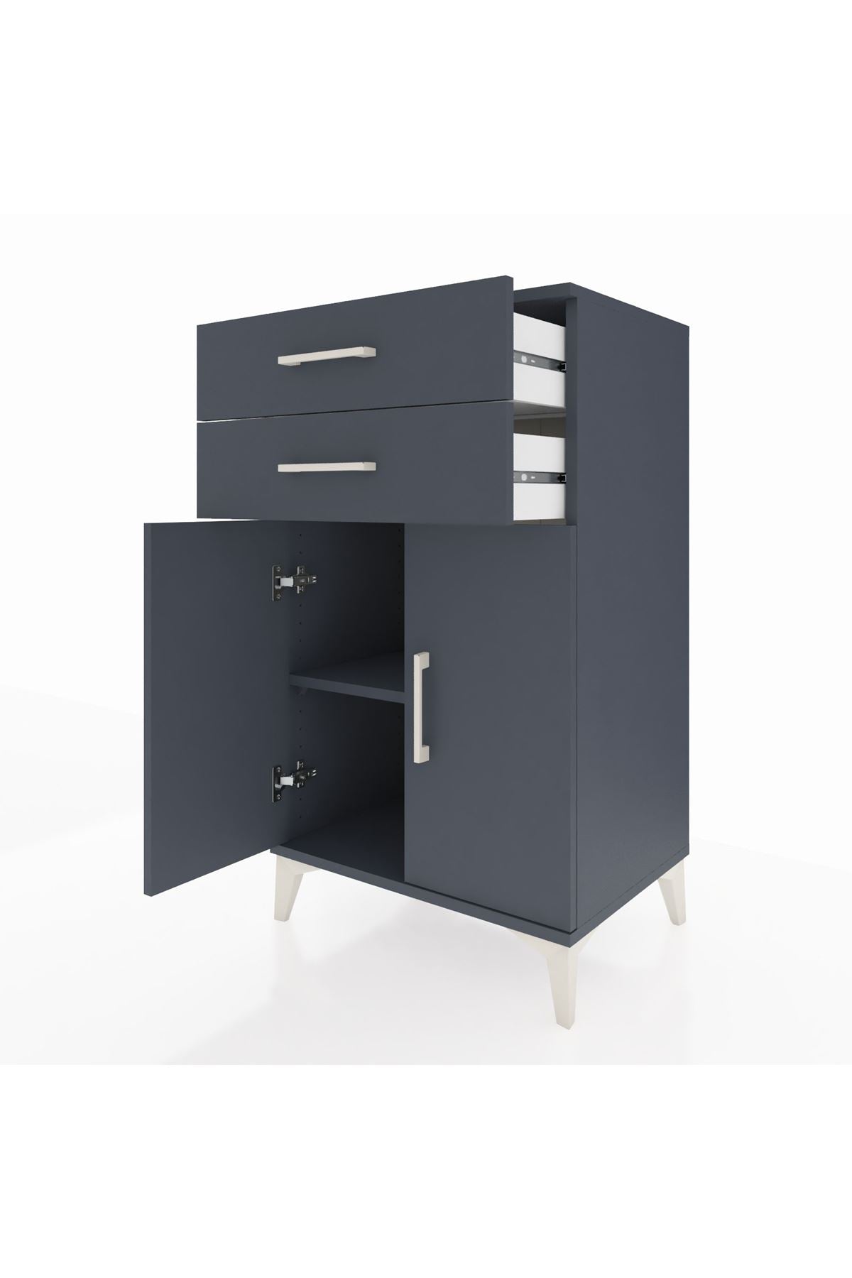 Hyperion Komodin Tek Raflı 2 Çekmeceli 2 Kapaklı 60x44x106 Antrasit-Antrasit