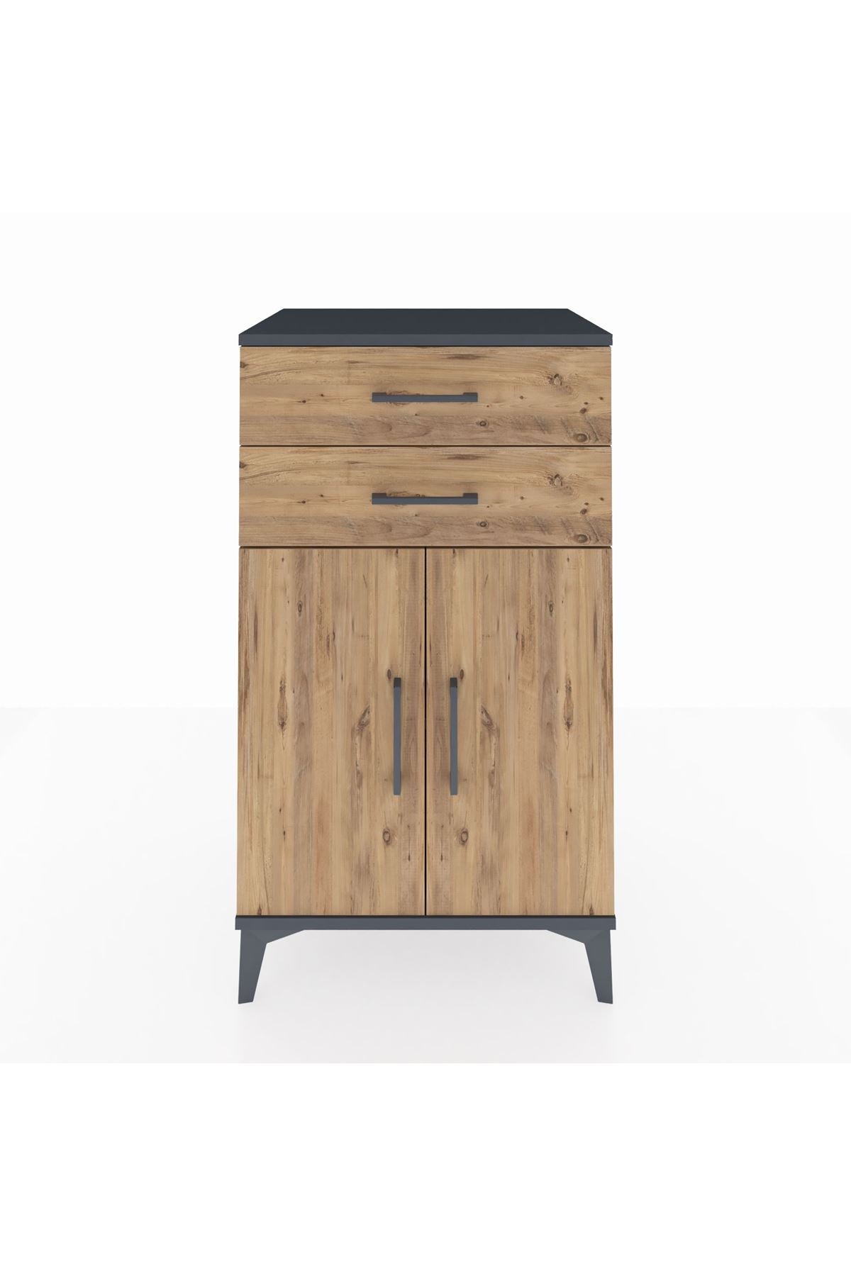 Hyperion Komodin Tek Raflı 2 Çekmeceli 2 Kapaklı 60x44x106 Antrasit-Çam