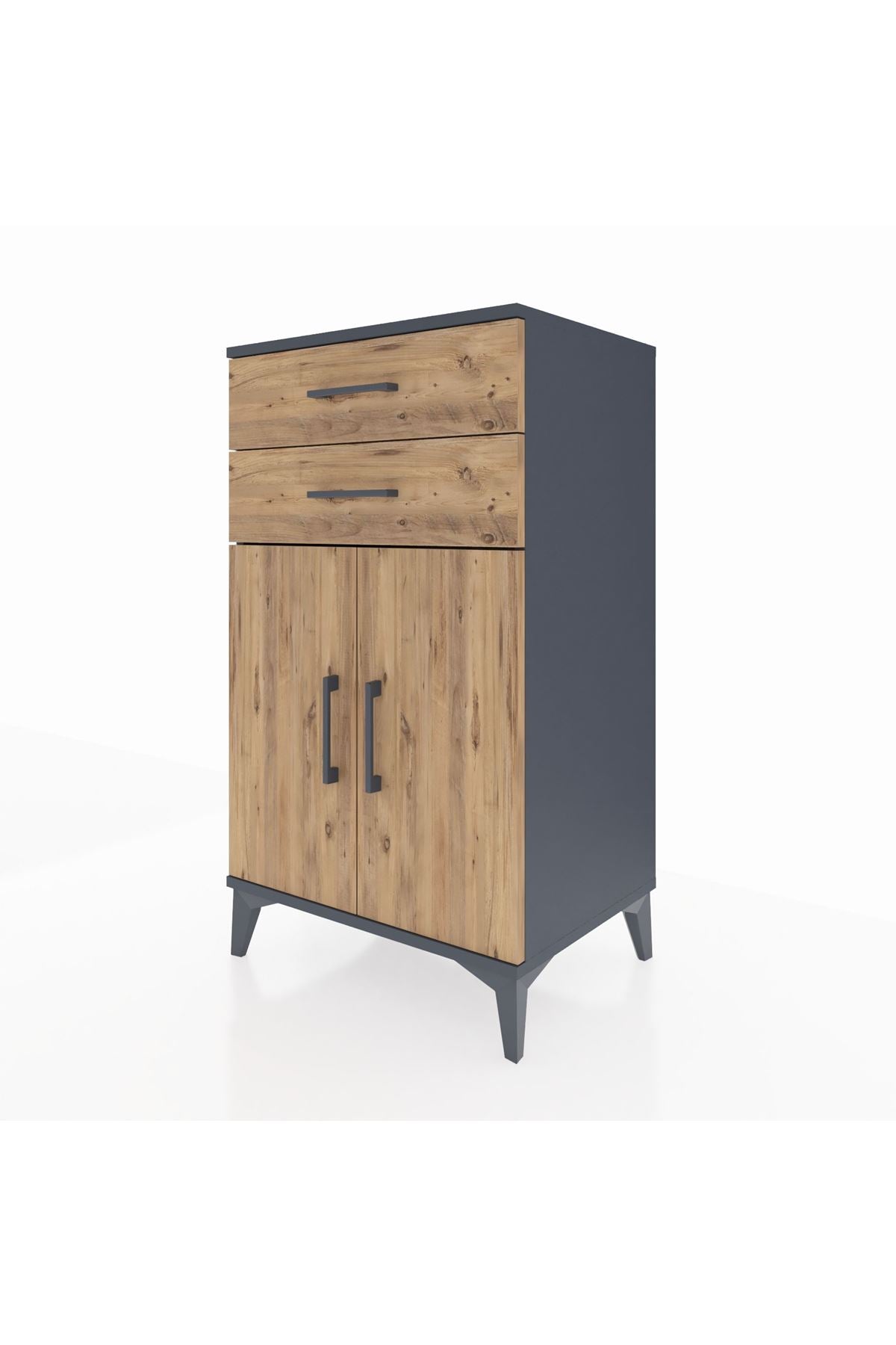 Hyperion Komodin Tek Raflı 2 Çekmeceli 2 Kapaklı 60x44x106 Antrasit-Çam