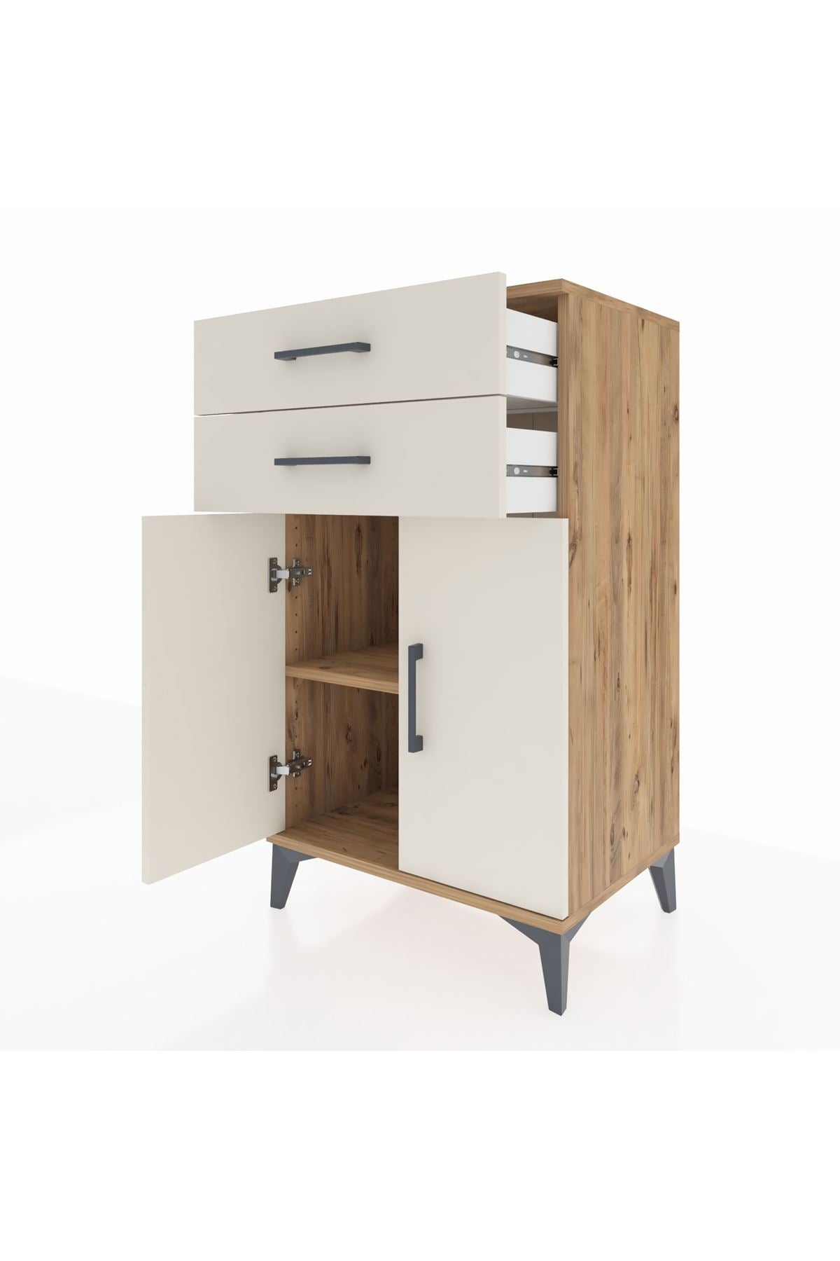 Hyperion Komodin Tek Raflı 2 Çekmeceli 2 Kapaklı 60x44x106 Çam-Aytaşı