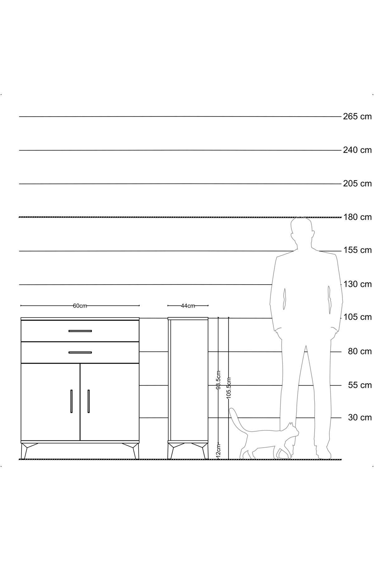 Hyperion Komodin Tek Raflı 2 Çekmeceli 2 Kapaklı 60x44x106 Çam-Aytaşı