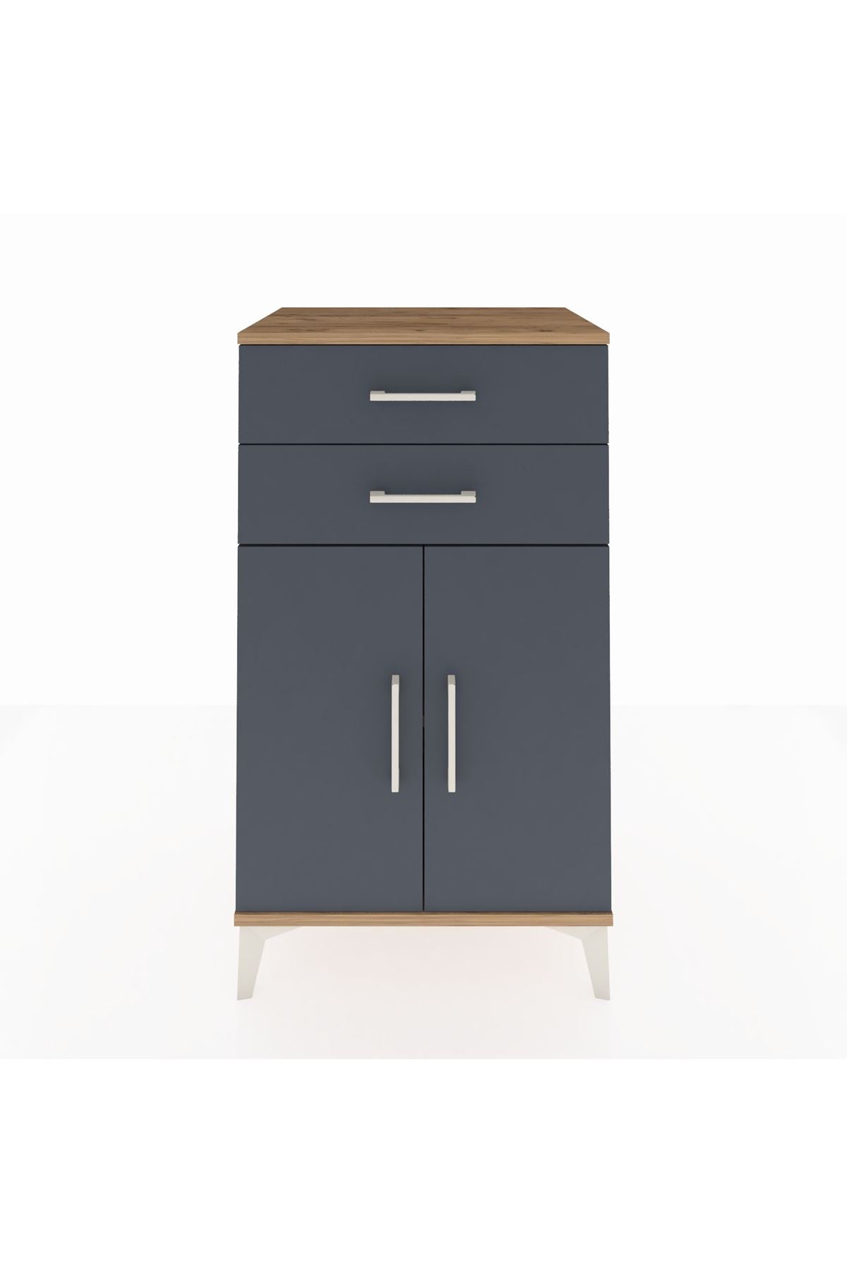 Hyperion Komodin Tek Raflı 2 Çekmeceli 2 Kapaklı 60x44x106 Çam-Antrasit