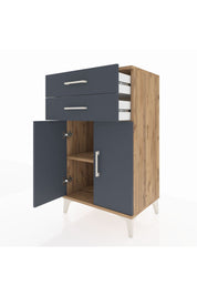 Hyperion Komodin Tek Raflı 2 Çekmeceli 2 Kapaklı 60x44x106 Çam-Antrasit