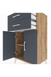 Hyperion Komodin Tek Raflı 2 Çekmeceli 2 Kapaklı 60x44x106 Çam-Antrasit