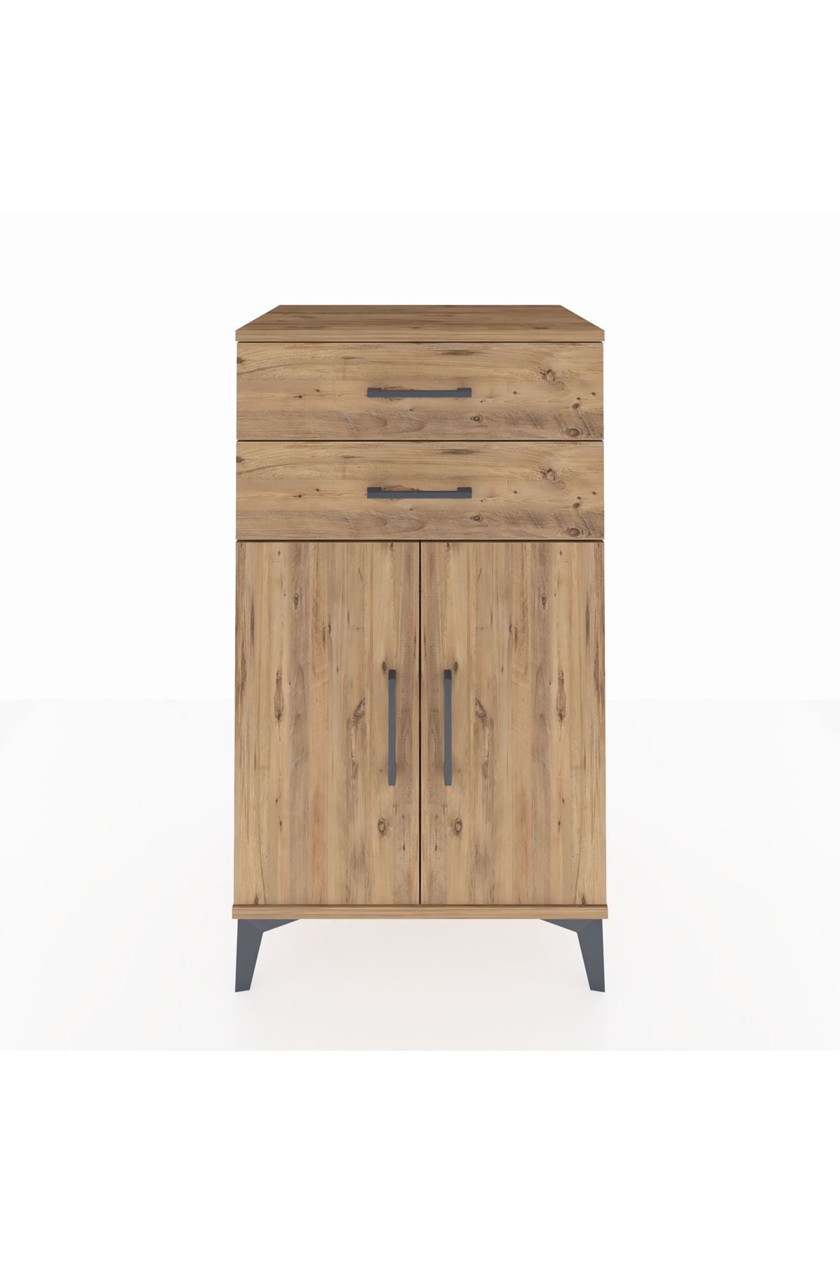 Hyperion Komodin Tek Raflı 2 Çekmeceli 2 Kapaklı 60x44x106 Çam-Çam