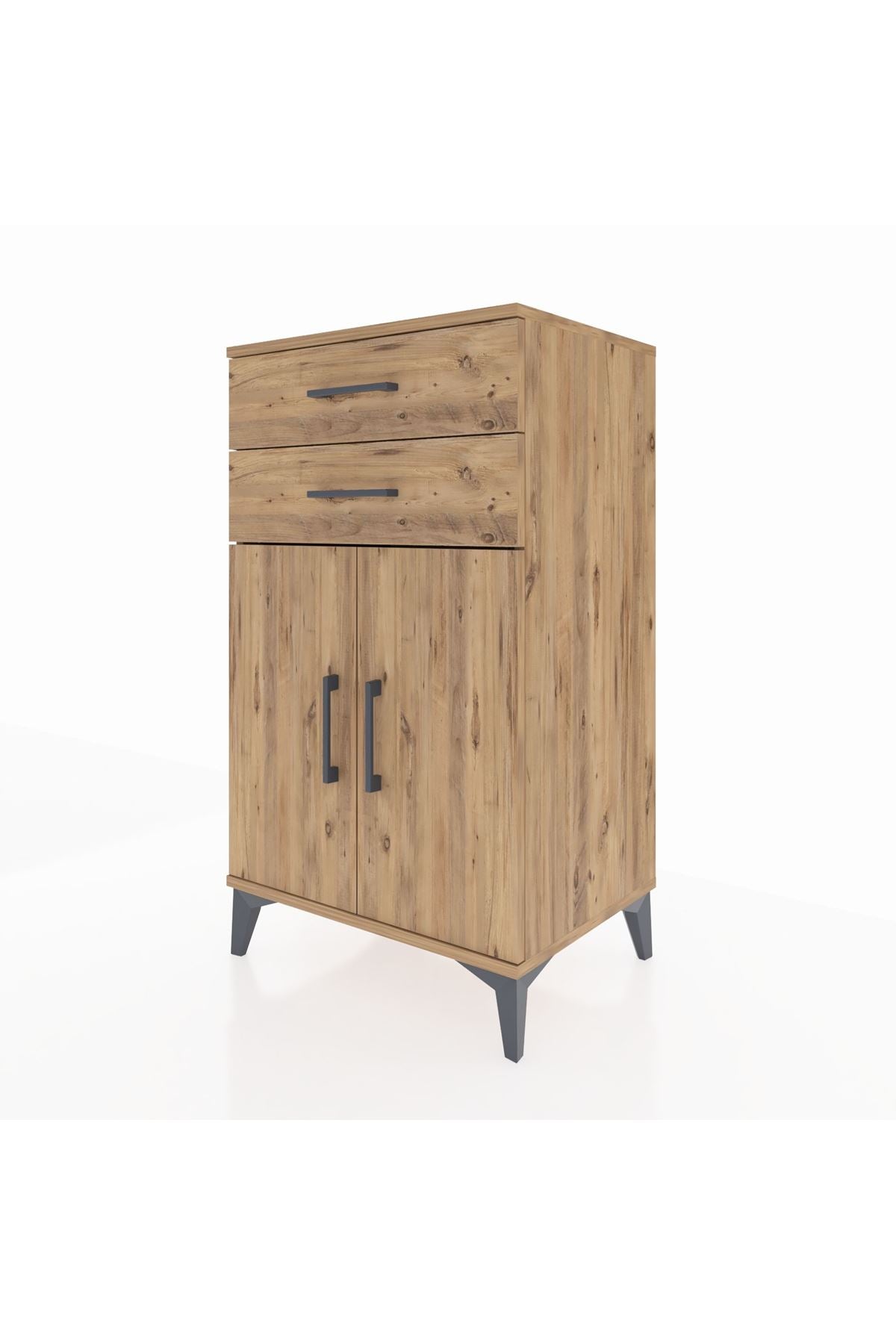 Hyperion Komodin Tek Raflı 2 Çekmeceli 2 Kapaklı 60x44x106 Çam-Çam