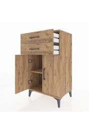 Hyperion Komodin Tek Raflı 2 Çekmeceli 2 Kapaklı 60x44x106 Çam-Çam