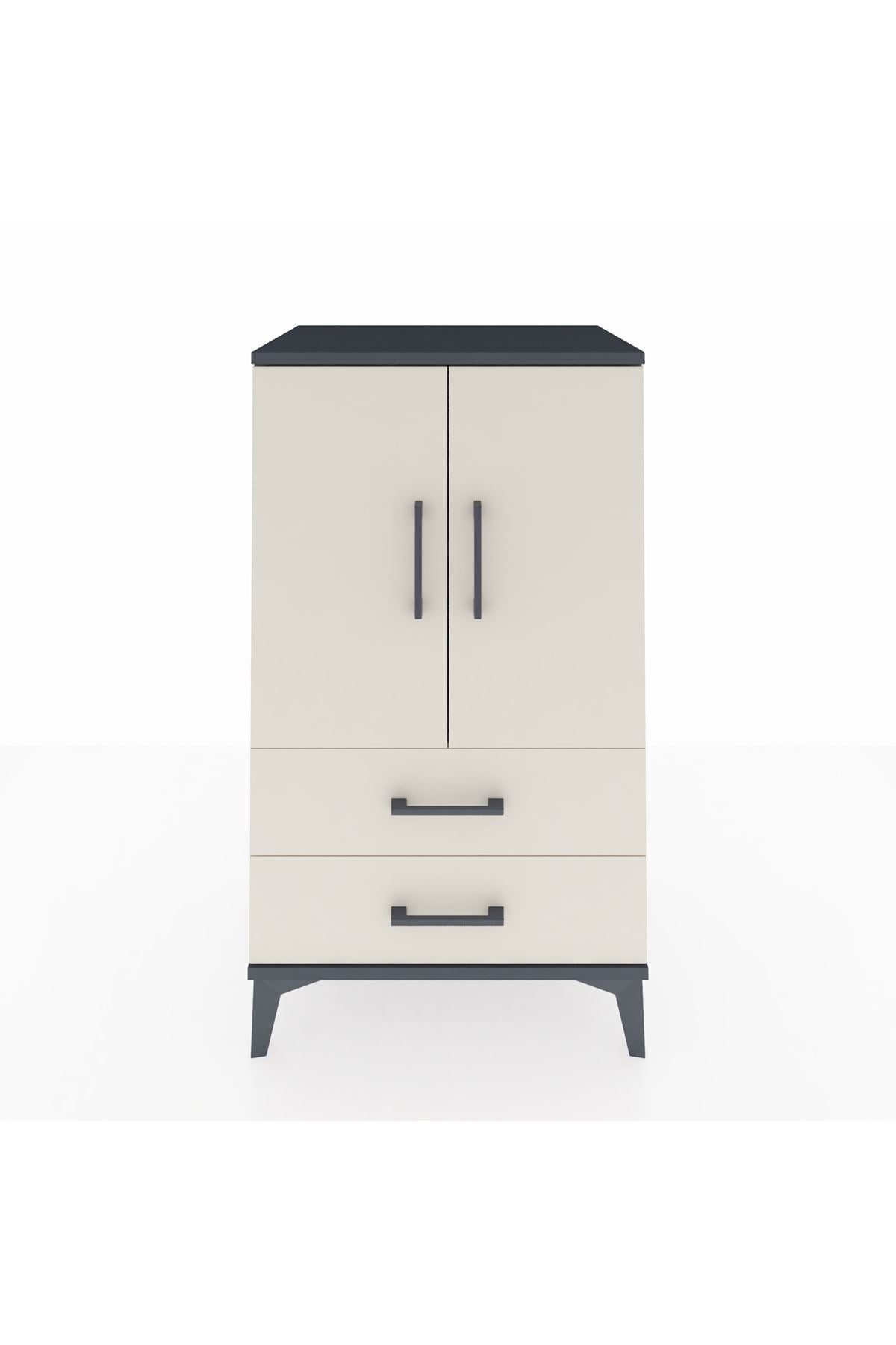 Hyperion Komodin 2 Raflı 2 Çekmeceli 2 Kapaklı 60x44x106 Antrasit-Aytaşı