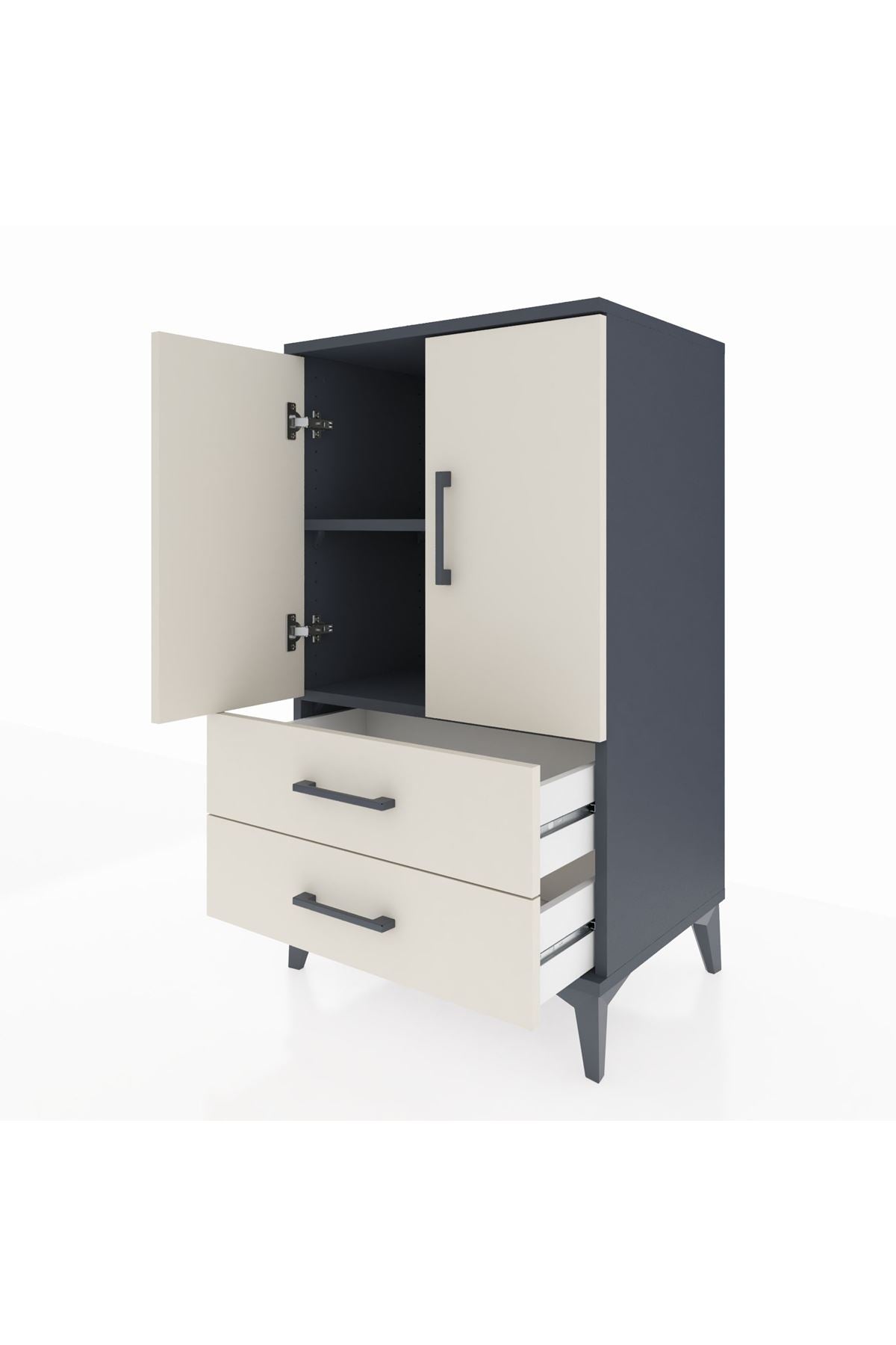 Hyperion Komodin 2 Raflı 2 Çekmeceli 2 Kapaklı 60x44x106 Antrasit-Aytaşı