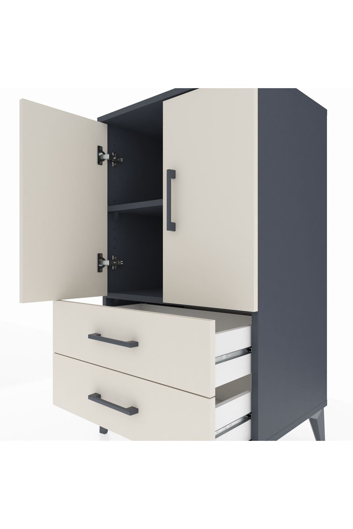 Hyperion Komodin 2 Raflı 2 Çekmeceli 2 Kapaklı 60x44x106 Antrasit-Aytaşı