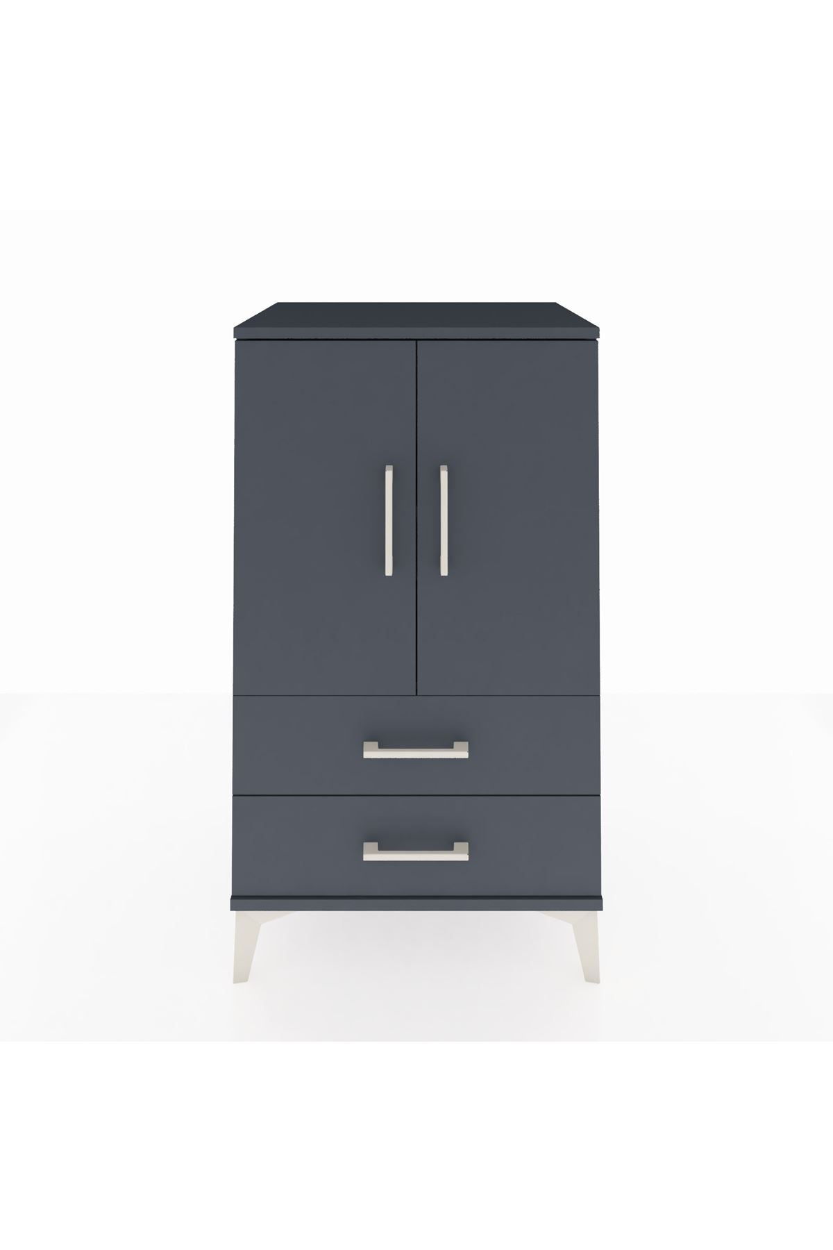 Hyperion Komodin 2 Raflı 2 Çekmeceli 2 Kapaklı 60x44x106 Antrasit-Antrasit