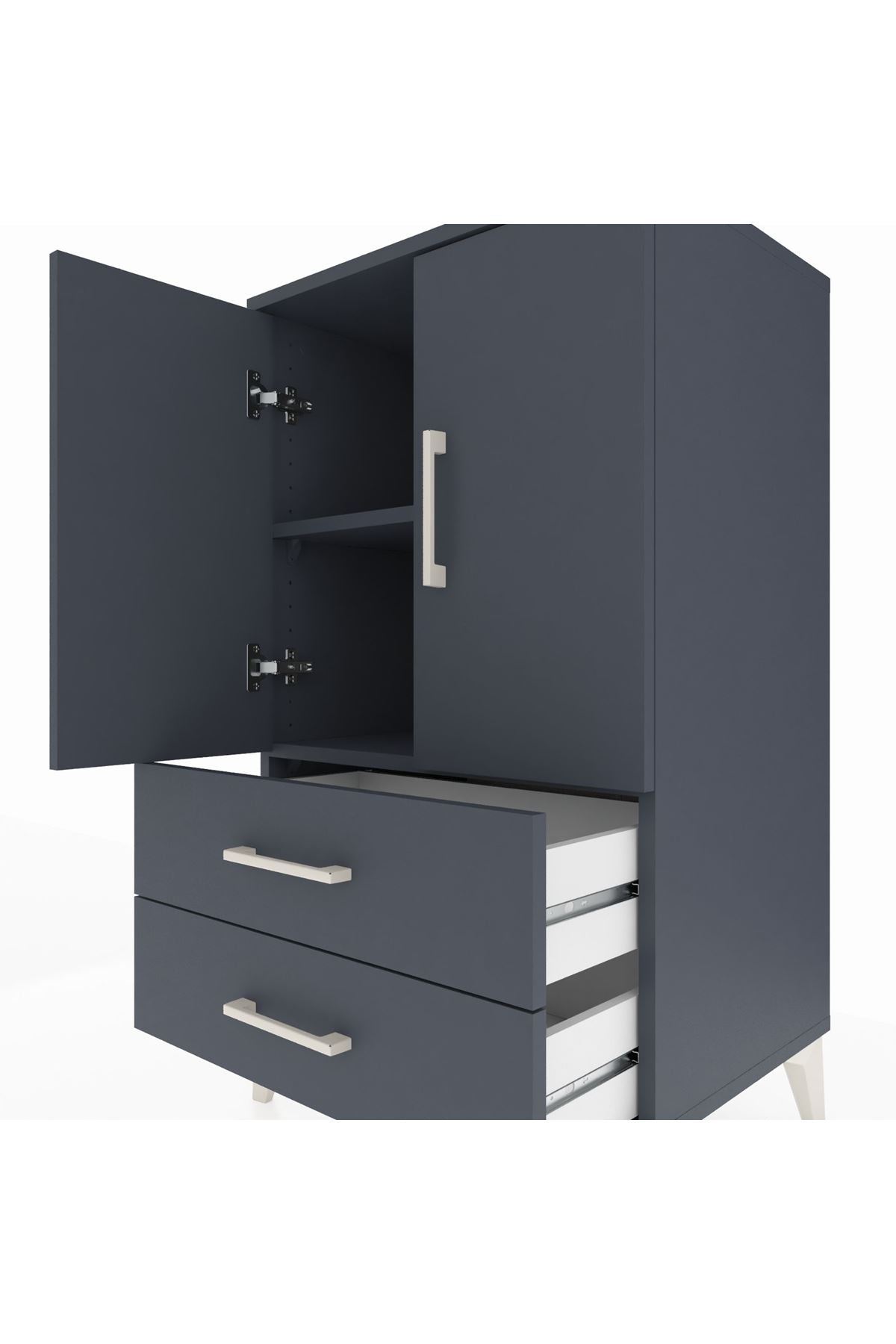 Hyperion Komodin 2 Raflı 2 Çekmeceli 2 Kapaklı 60x44x106 Antrasit-Antrasit