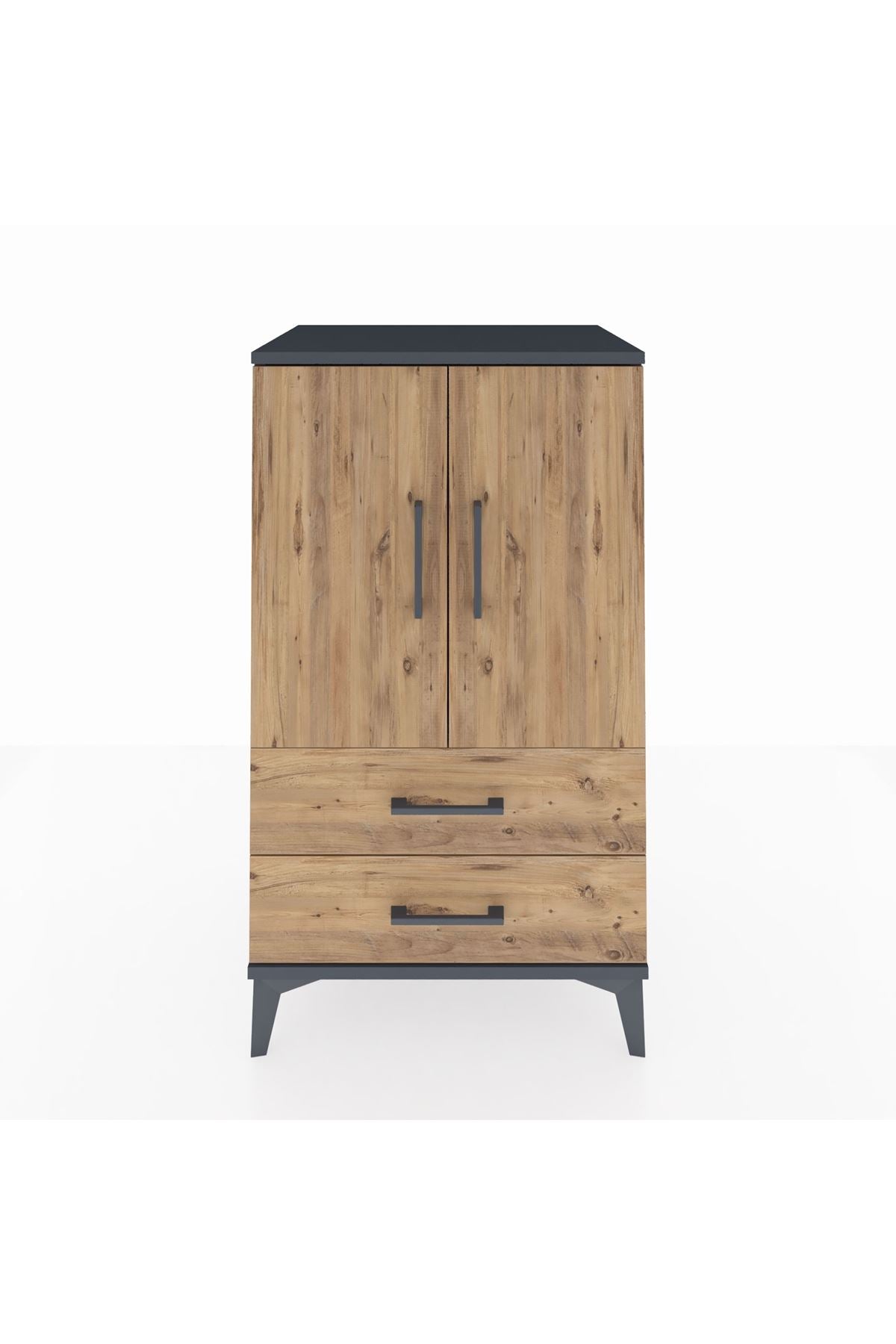 Hyperion Komodin 2 Raflı 2 Çekmeceli 2 Kapaklı 60x44x106 Antrasit-Çam