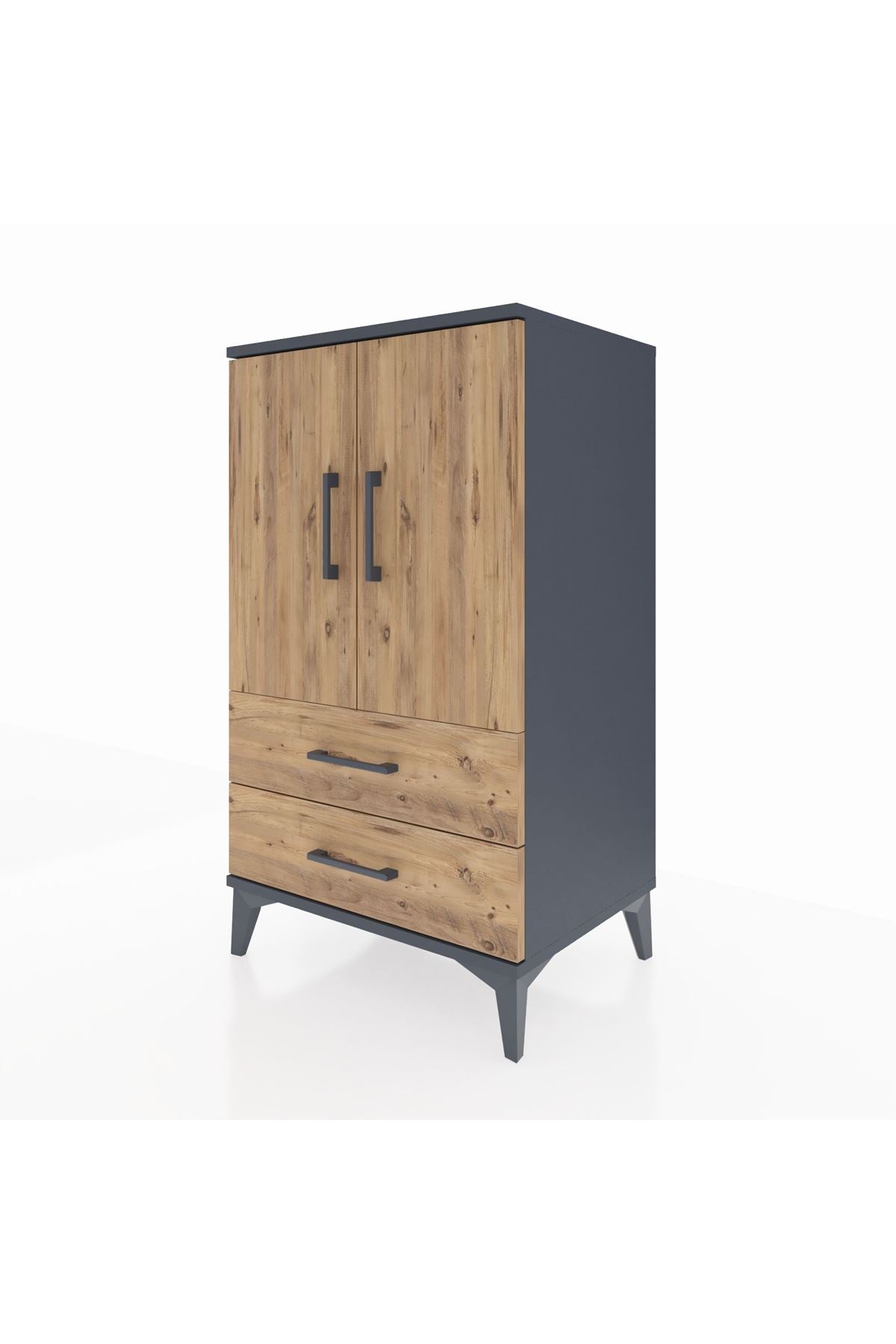 Hyperion Komodin 2 Raflı 2 Çekmeceli 2 Kapaklı 60x44x106 Antrasit-Çam