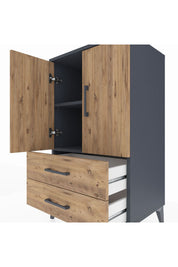 Hyperion Komodin 2 Raflı 2 Çekmeceli 2 Kapaklı 60x44x106 Antrasit-Çam