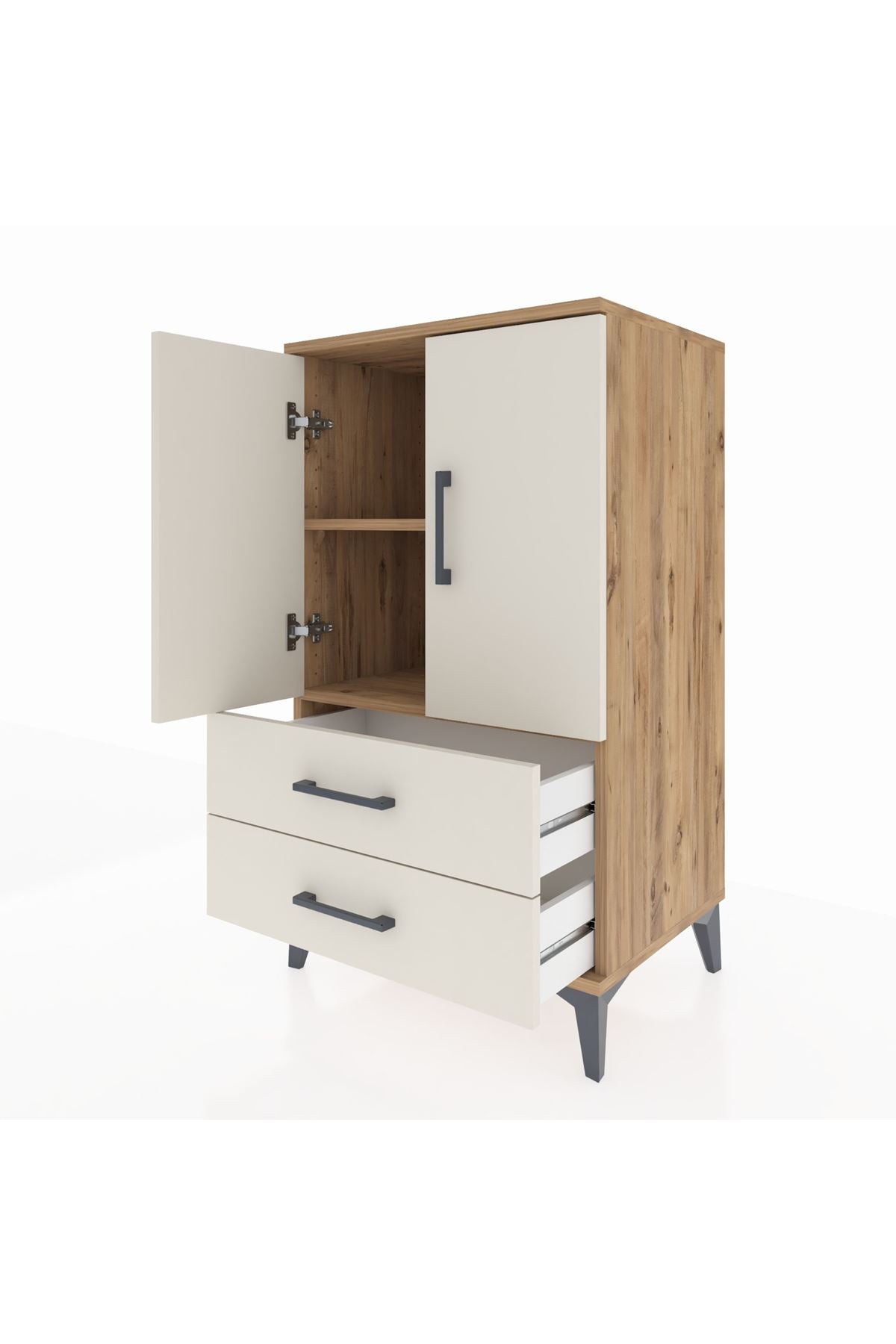 Hyperion Komodin 2 Raflı 2 Çekmeceli 2 Kapaklı 60x44x106 Çam-Aytaşı