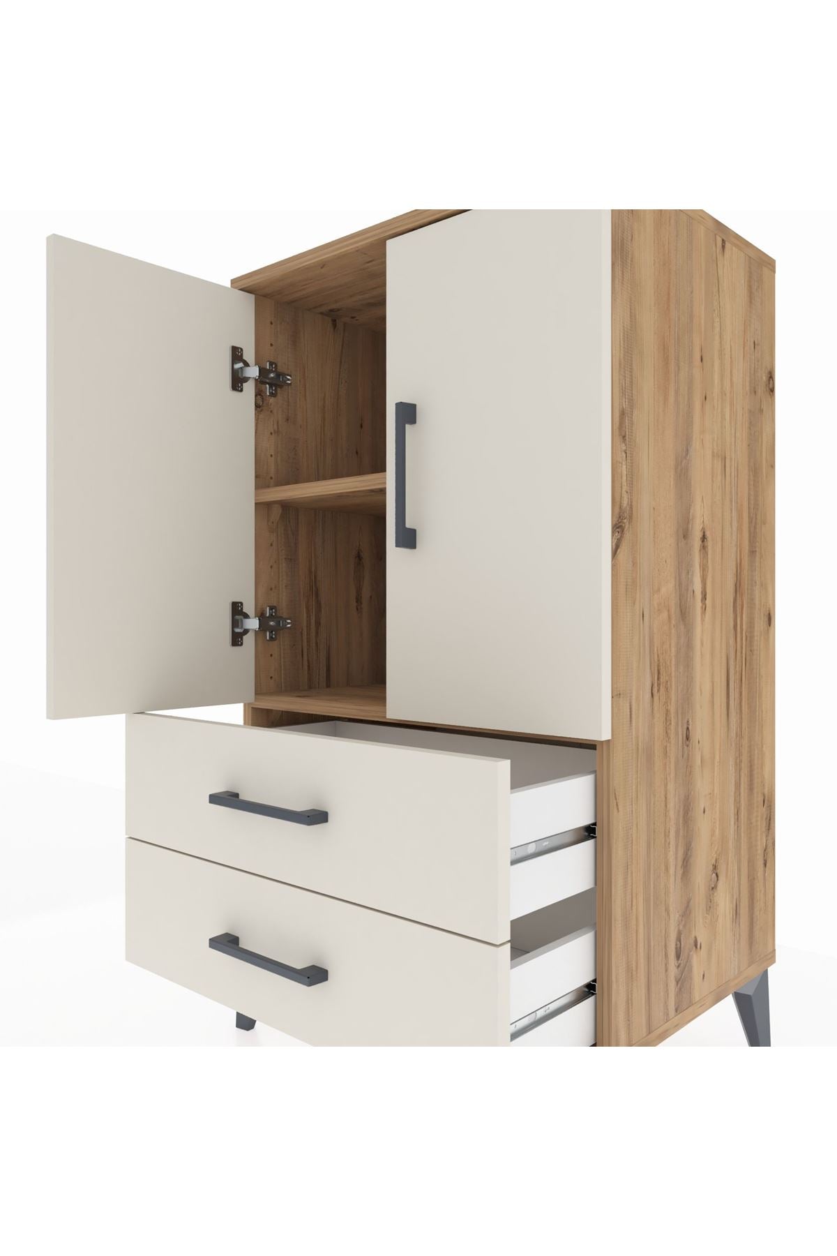 Hyperion Komodin 2 Raflı 2 Çekmeceli 2 Kapaklı 60x44x106 Çam-Aytaşı