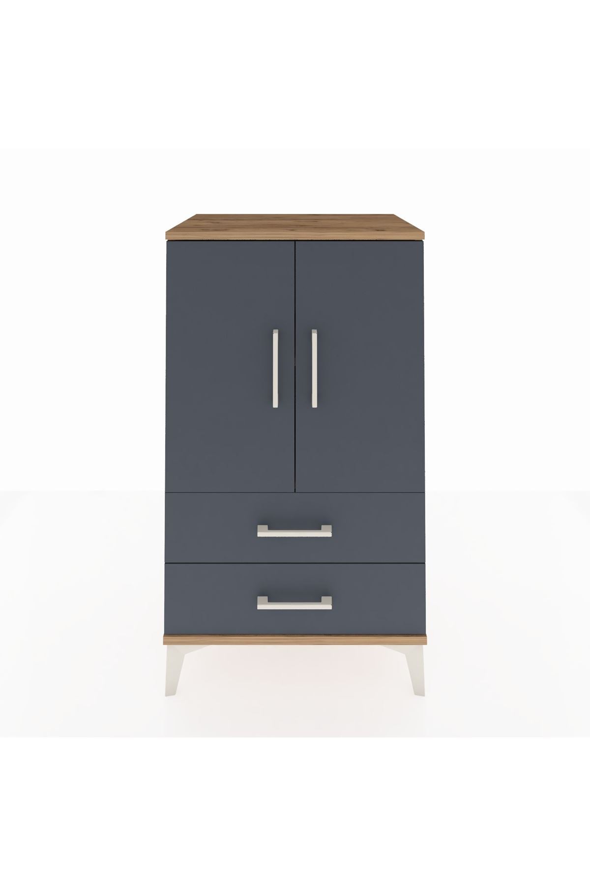 Hyperion Komodin 2 Raflı 2 Çekmeceli 2 Kapaklı 60x44x106 Çam-Antrasit