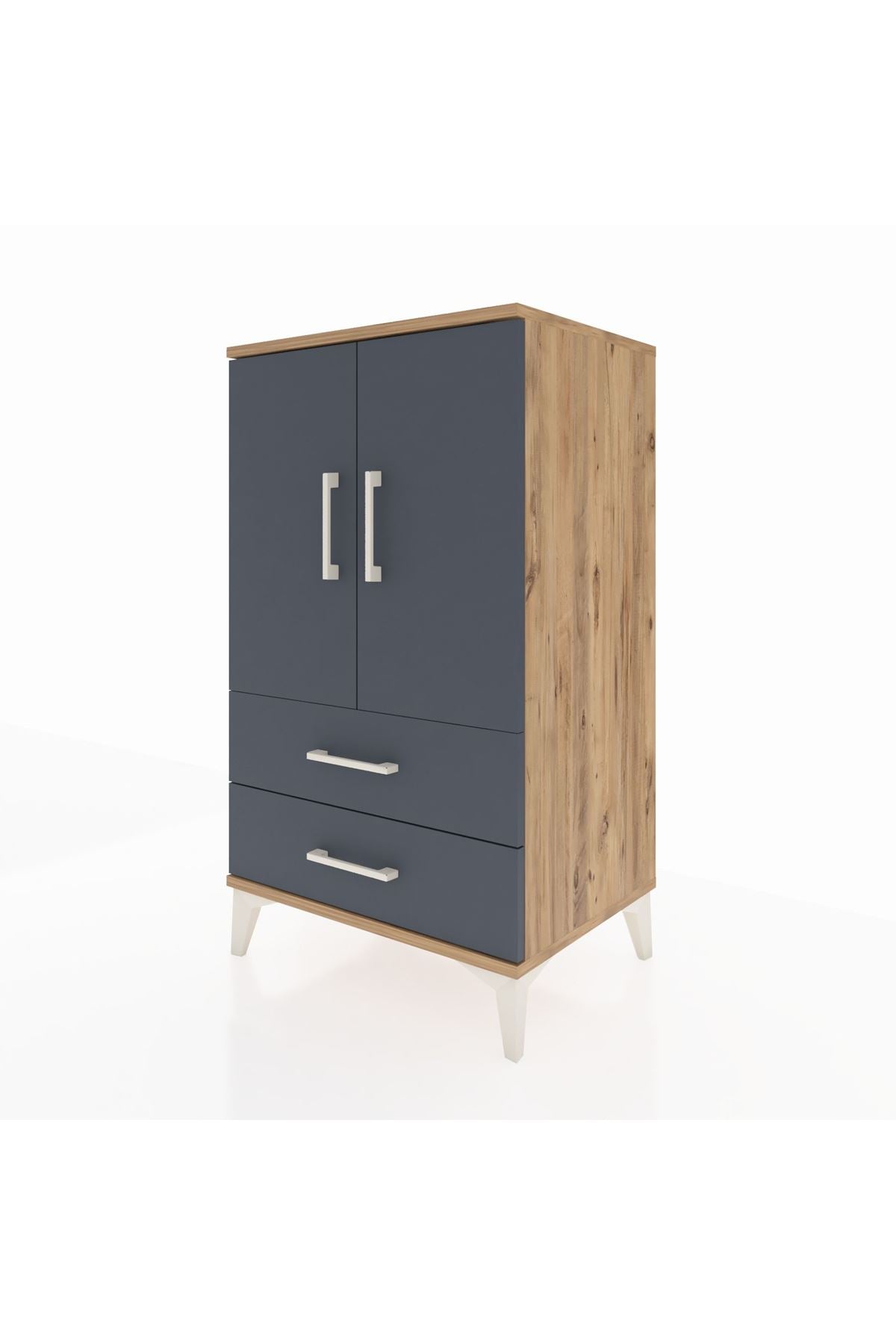 Hyperion Komodin 2 Raflı 2 Çekmeceli 2 Kapaklı 60x44x106 Çam-Antrasit