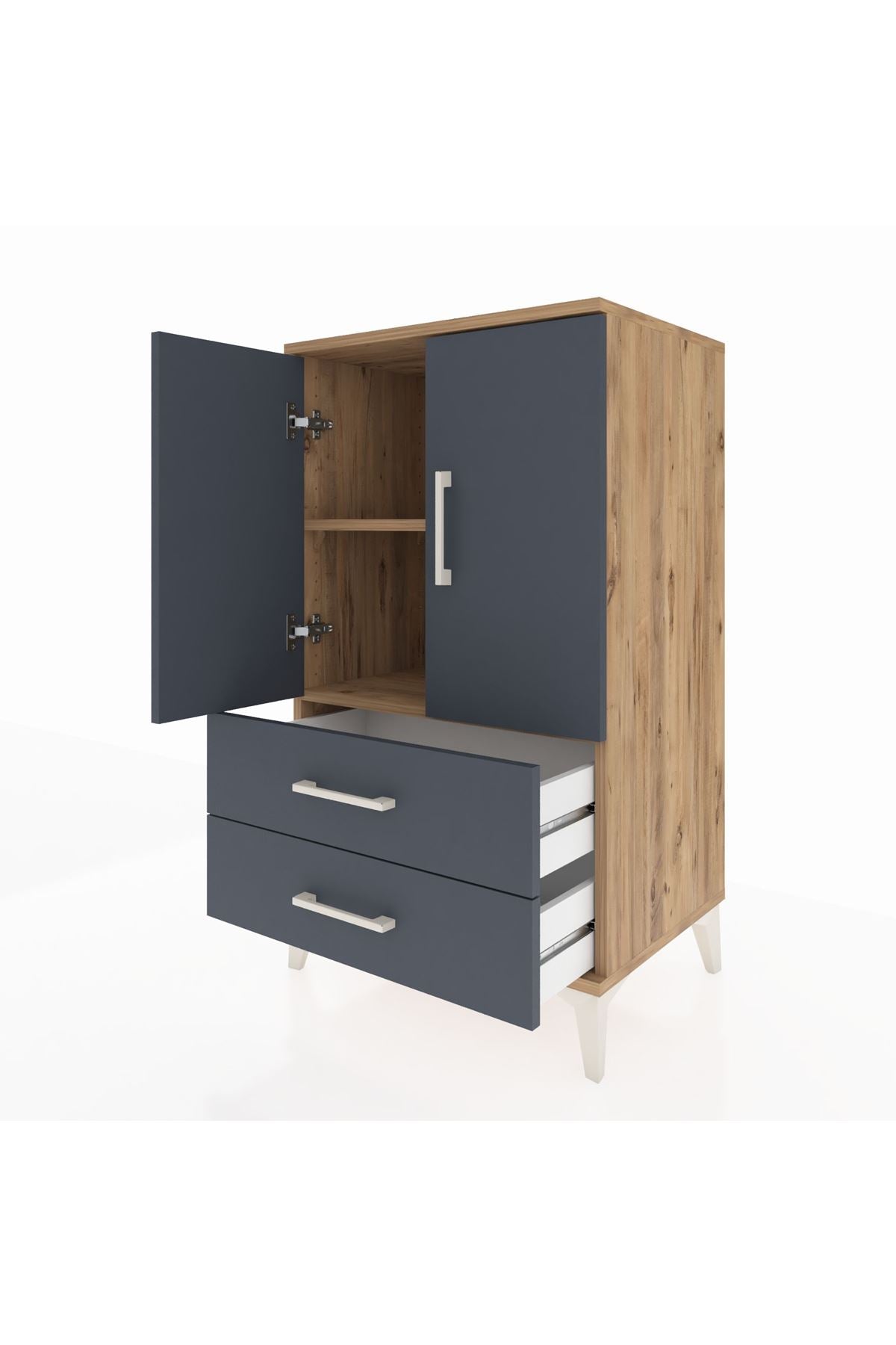 Hyperion Komodin 2 Raflı 2 Çekmeceli 2 Kapaklı 60x44x106 Çam-Antrasit