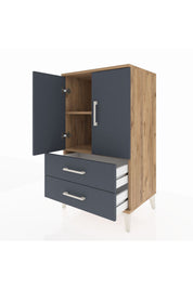 Hyperion Komodin 2 Raflı 2 Çekmeceli 2 Kapaklı 60x44x106 Çam-Antrasit