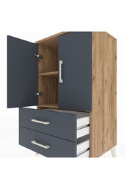 Hyperion Komodin 2 Raflı 2 Çekmeceli 2 Kapaklı 60x44x106 Çam-Antrasit