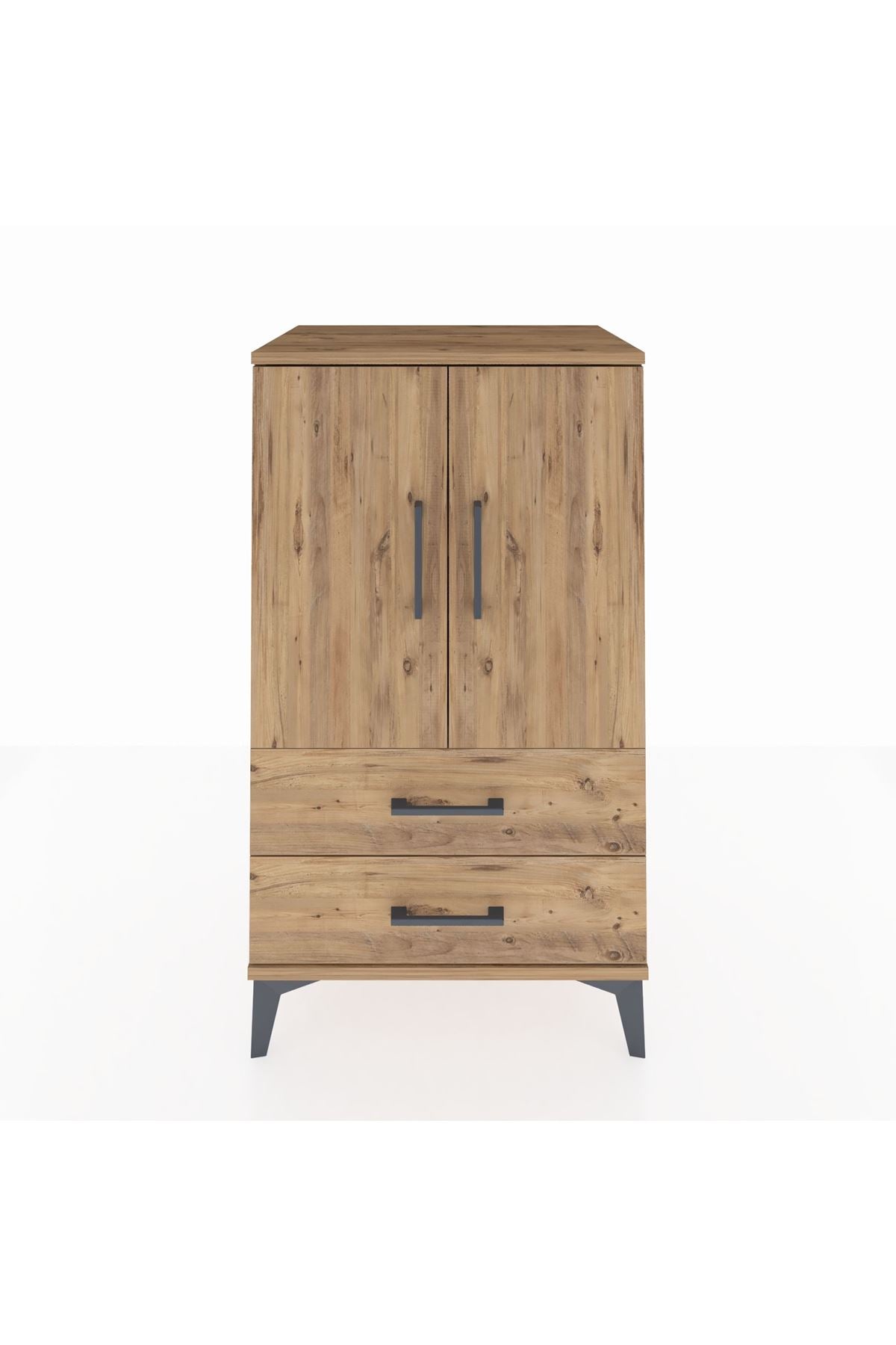 Hyperion Komodin 2 Raflı 2 Çekmeceli 2 Kapaklı 60x44x106 Çam-Çam