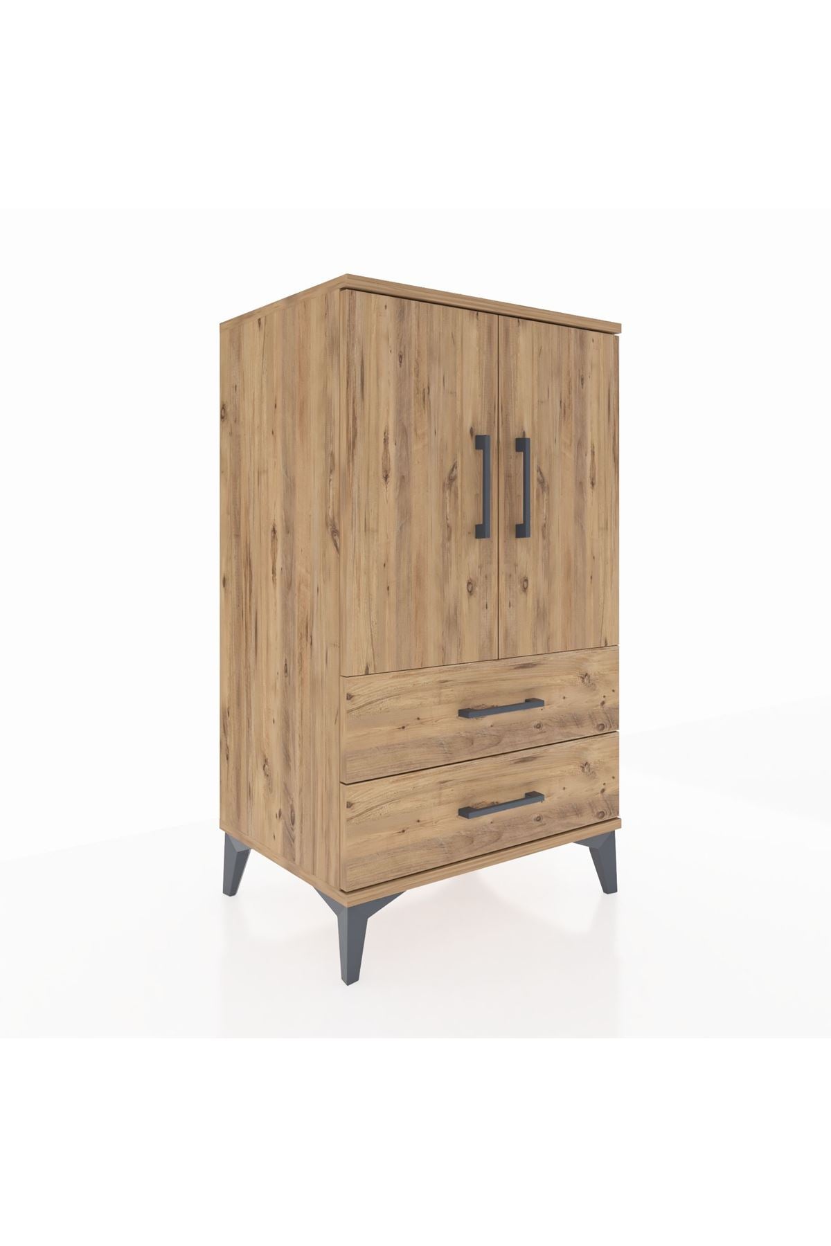 Hyperion Komodin 2 Raflı 2 Çekmeceli 2 Kapaklı 60x44x106 Çam-Çam