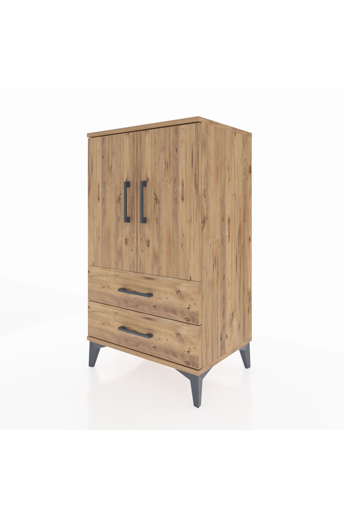 Hyperion Komodin 2 Raflı 2 Çekmeceli 2 Kapaklı 60x44x106 Çam-Çam