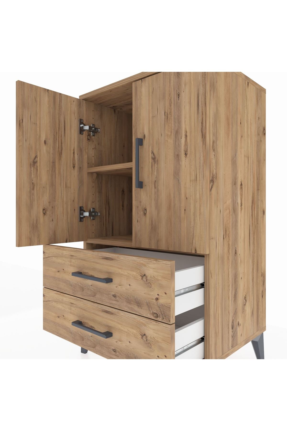Hyperion Komodin 2 Raflı 2 Çekmeceli 2 Kapaklı 60x44x106 Çam-Çam