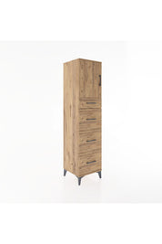 Hyperion Dolap Tek Raflı 4 Çekmeceli Tek Kapaklı 44x44x182 Çam-Çam