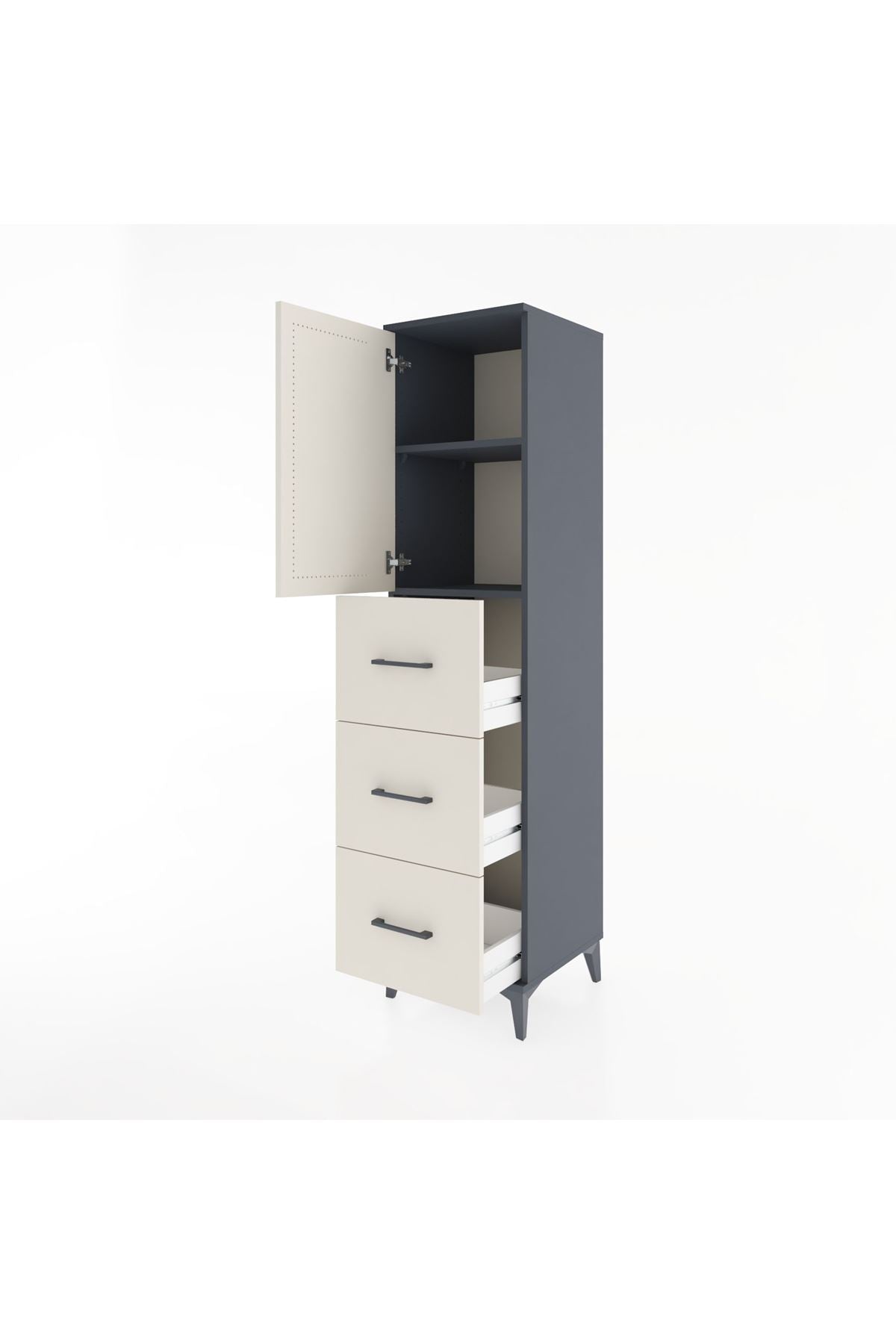 Hyperion Dolap 2 Raflı 3 Çekmeceli Tek Kapaklı 44x44x182 Antrasit-Aytaşı