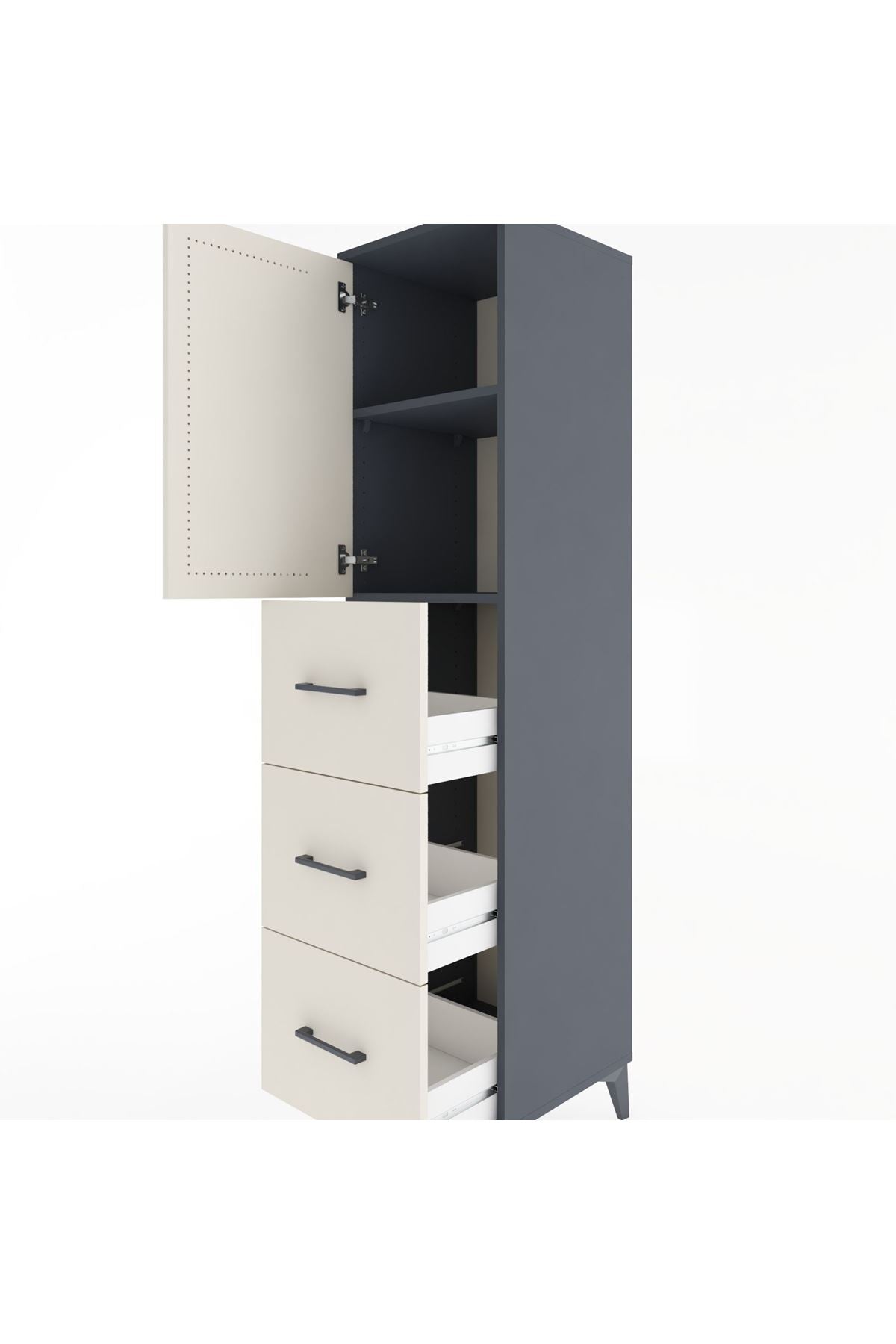 Hyperion Dolap 2 Raflı 3 Çekmeceli Tek Kapaklı 44x44x182 Antrasit-Aytaşı