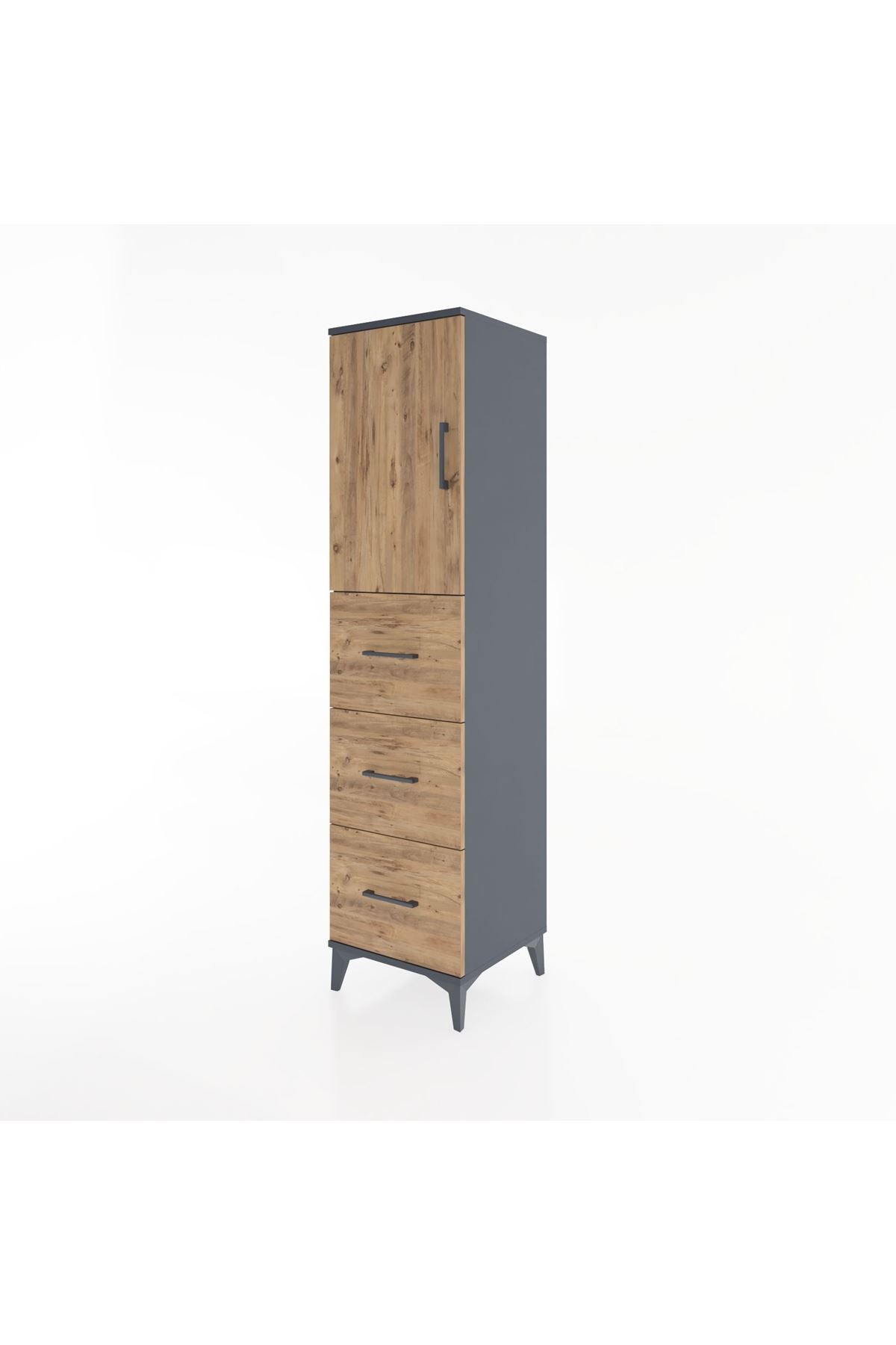 Hyperion Dolap 2 Raflı 3 Çekmeceli Tek Kapaklı 44x44x182 Antrasit-Çam