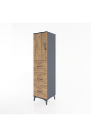 Hyperion Dolap 2 Raflı 3 Çekmeceli Tek Kapaklı 44x44x182 Antrasit-Çam