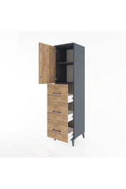Hyperion Dolap 2 Raflı 3 Çekmeceli Tek Kapaklı 44x44x182 Antrasit-Çam
