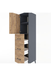 Hyperion Dolap 2 Raflı 3 Çekmeceli Tek Kapaklı 44x44x182 Antrasit-Çam