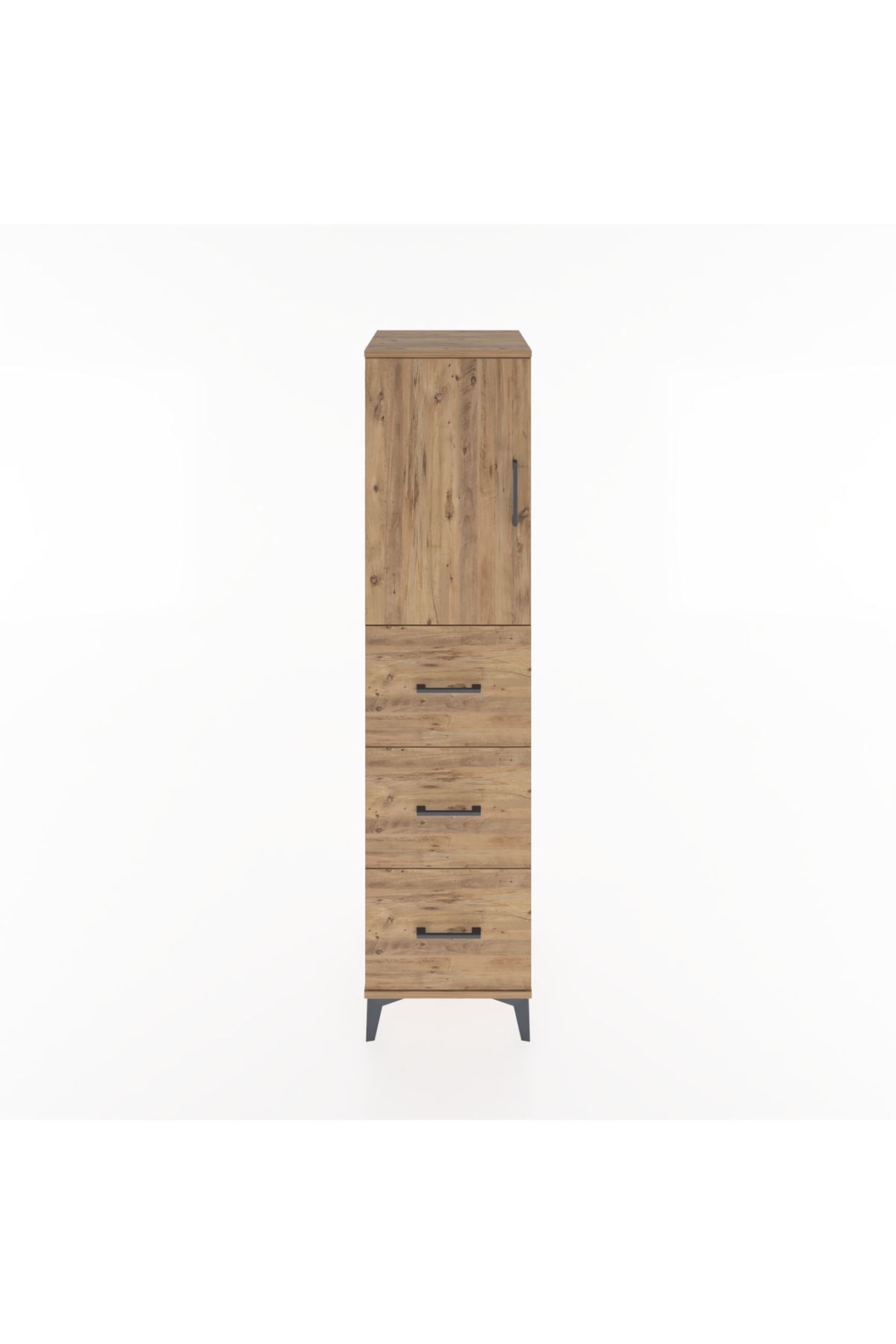 Hyperion Dolap 2 Raflı 3 Çekmeceli Tek Kapaklı 44x44x182 Çam-Çam