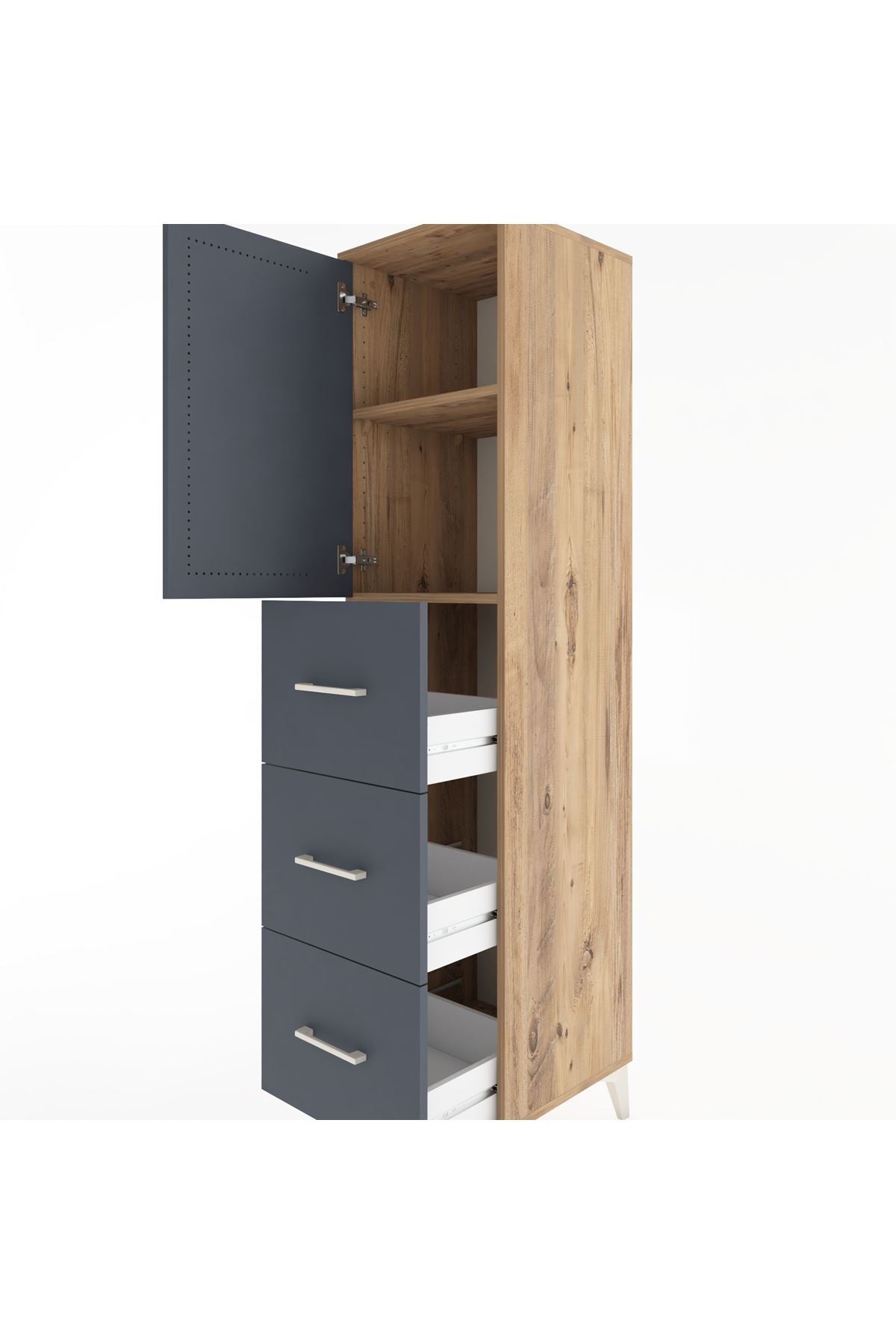 Hyperion Dolap 2 Raflı 3 Çekmeceli Tek Kapaklı 44x44x182 Çam-Antrasit