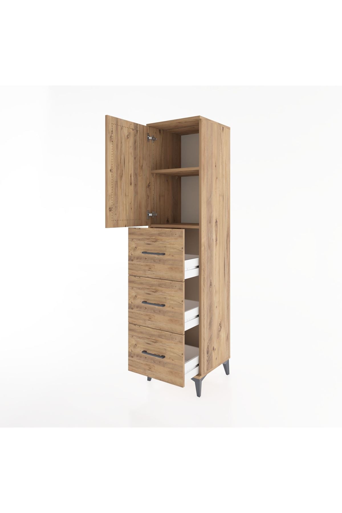 Hyperion Dolap 2 Raflı 3 Çekmeceli Tek Kapaklı 44x44x182 Çam-Çam