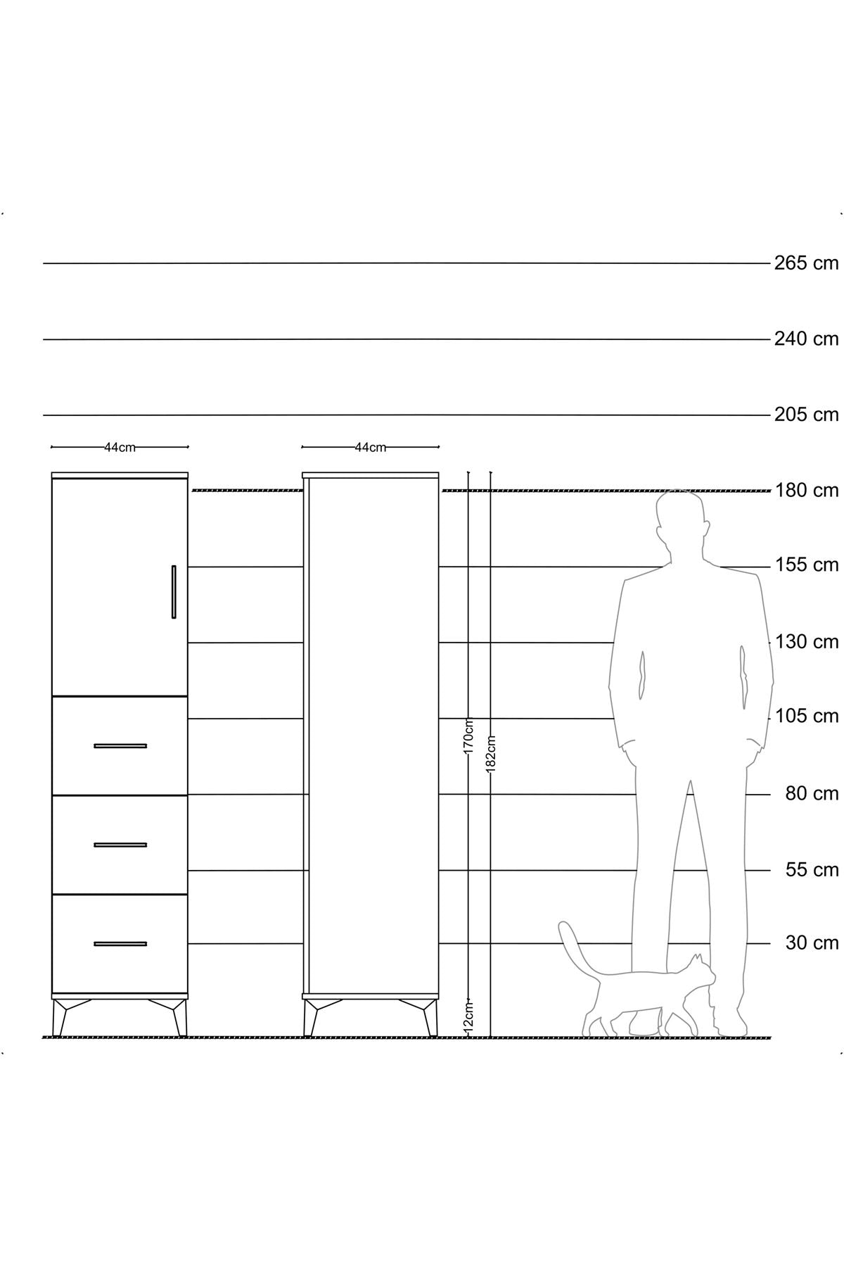 Hyperion Dolap 2 Raflı 3 Çekmeceli Tek Kapaklı 44x44x182 Çam-Çam