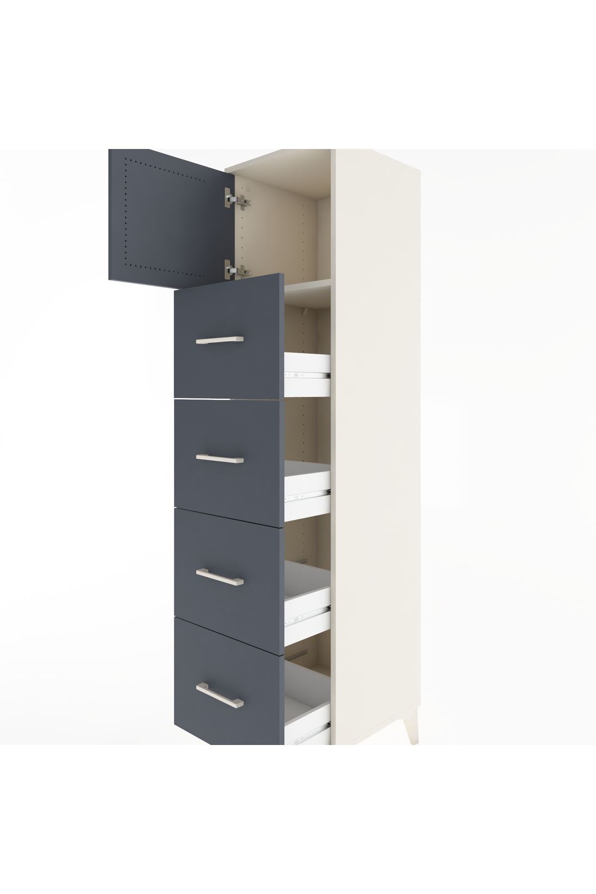 Hyperion Dolap Tek Raflı 4 Çekmeceli Tek Kapaklı 44x44x182 Aytaşı-Antrasit