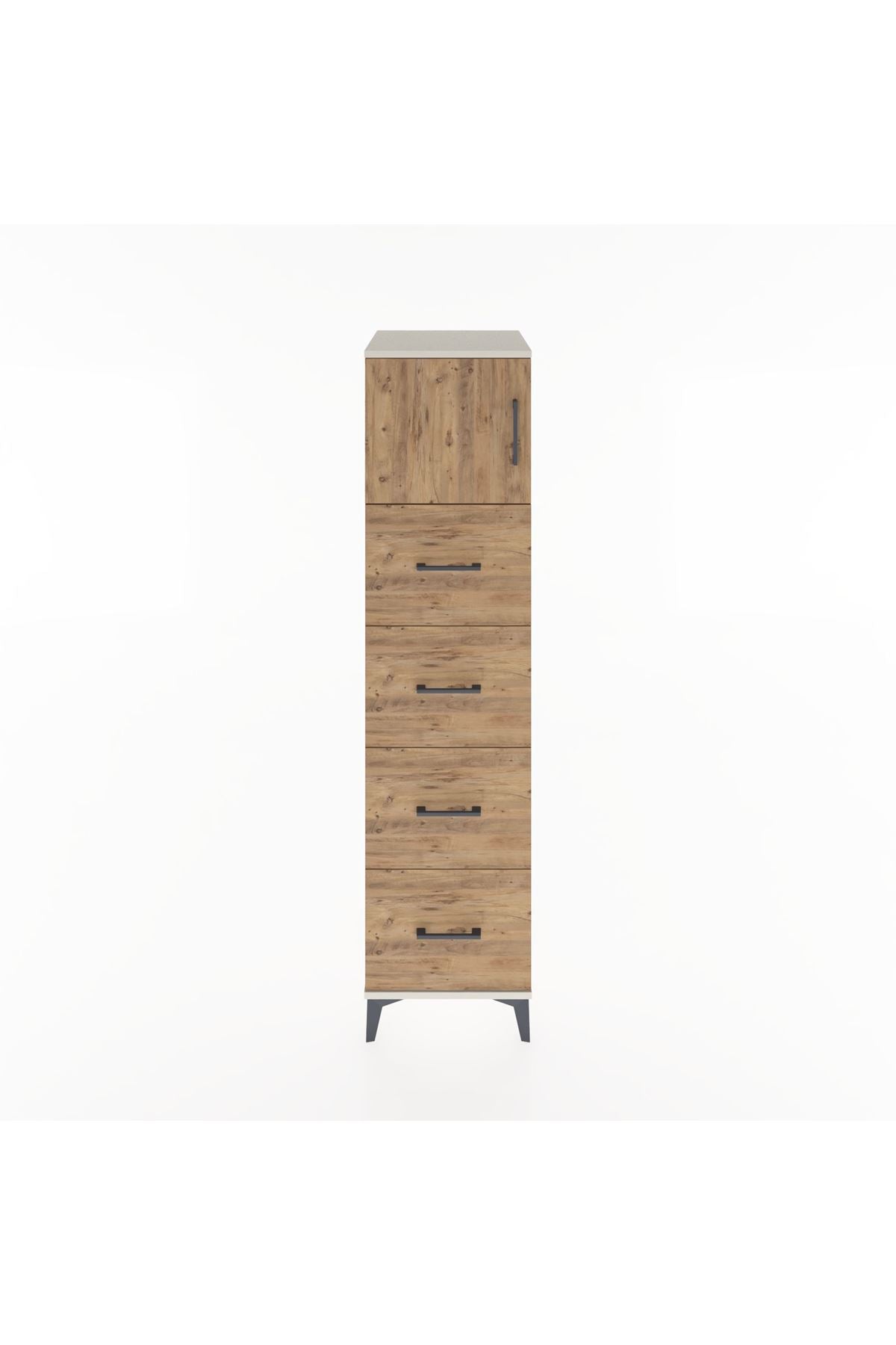 Hyperion Dolap Tek Raflı 4 Çekmeceli Tek Kapaklı 44x44x182 Aytaşı-Çam