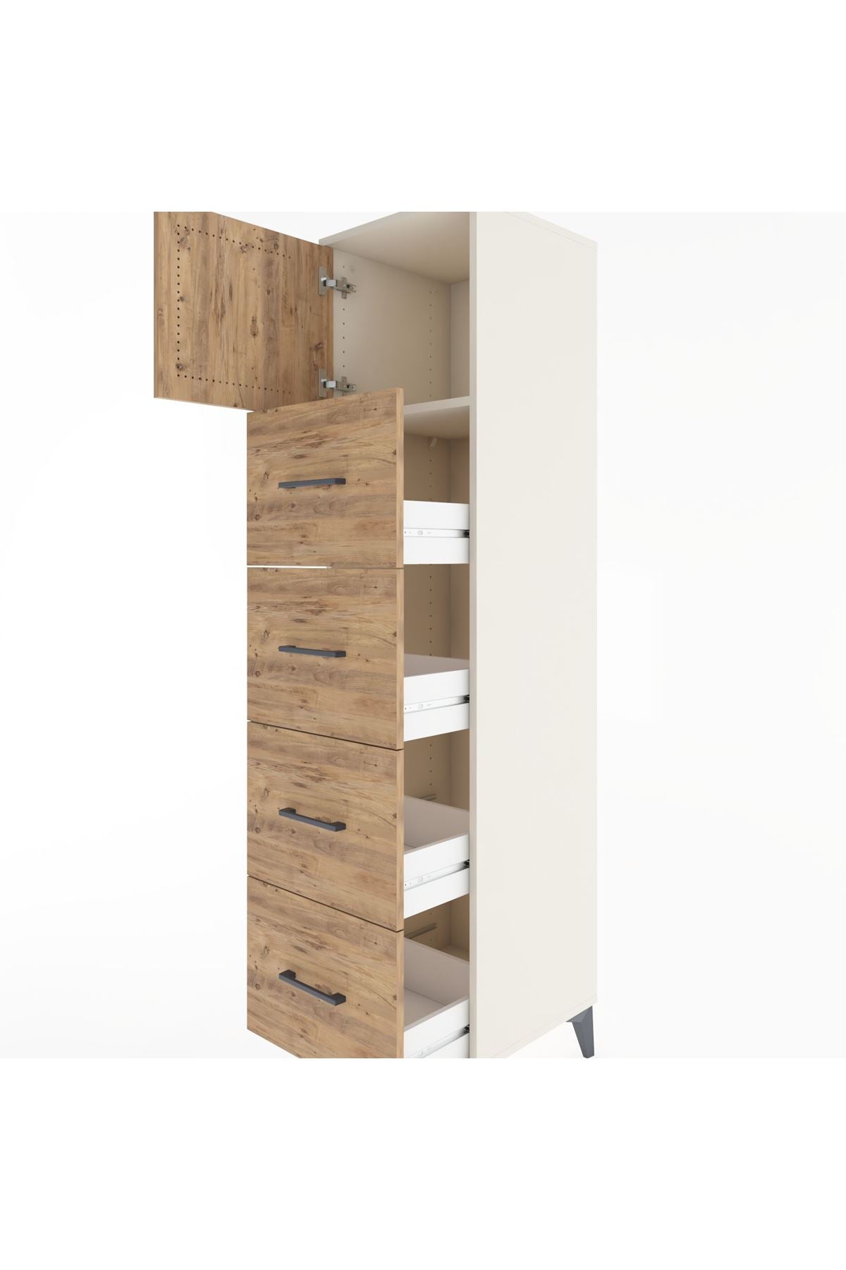 Hyperion Dolap Tek Raflı 4 Çekmeceli Tek Kapaklı 44x44x182 Aytaşı-Çam